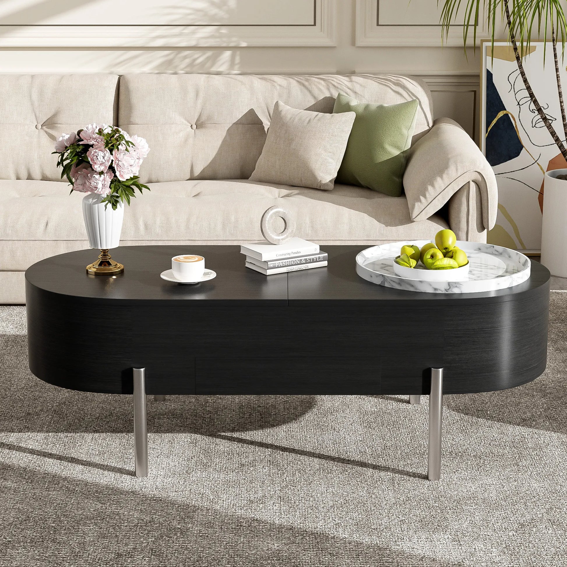 47" Modern Oval Lift Top Coffee Table