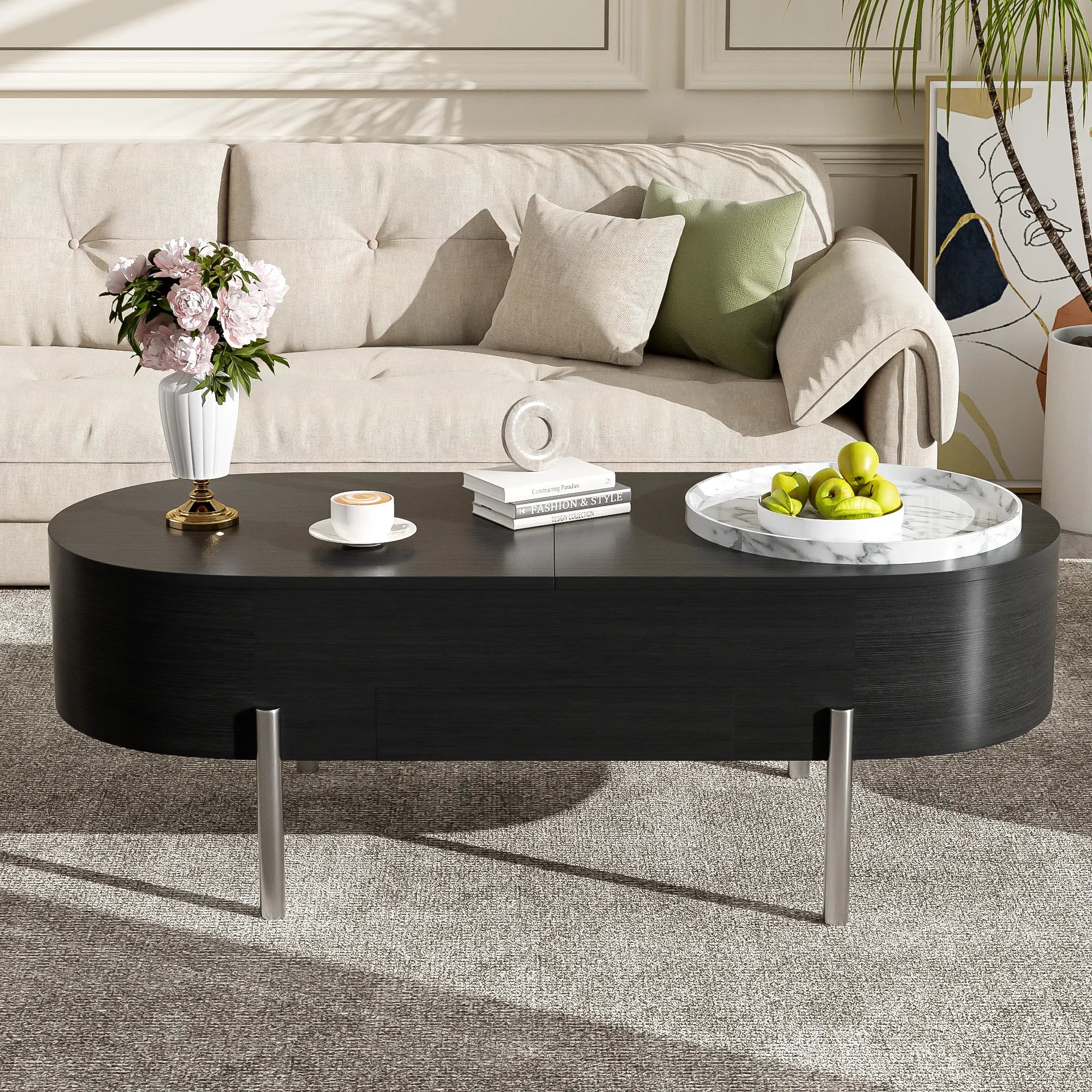 47" Modern Oval Lift Top Coffee Table