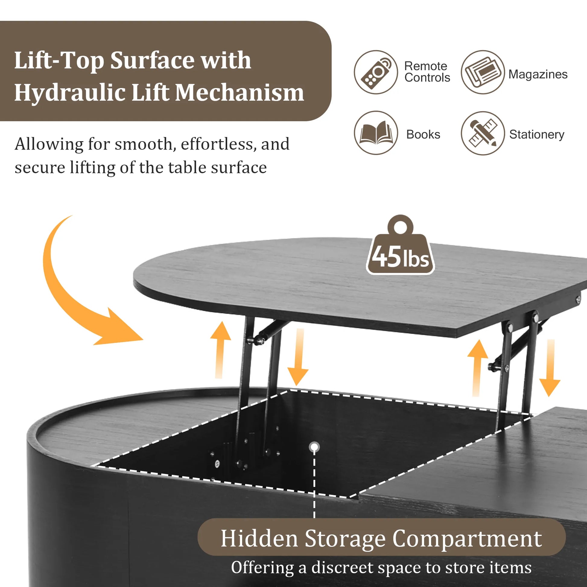 47" Modern Oval Lift Top Coffee Table