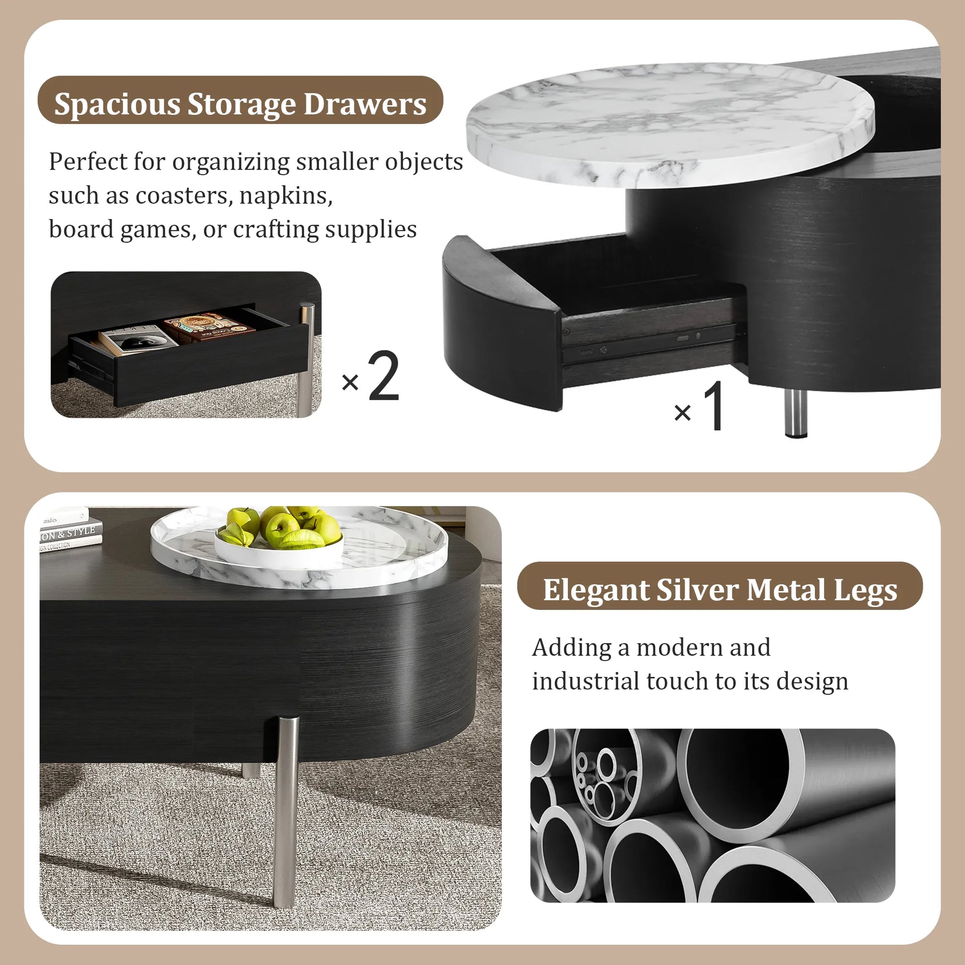 47" Modern Oval Lift Top Coffee Table