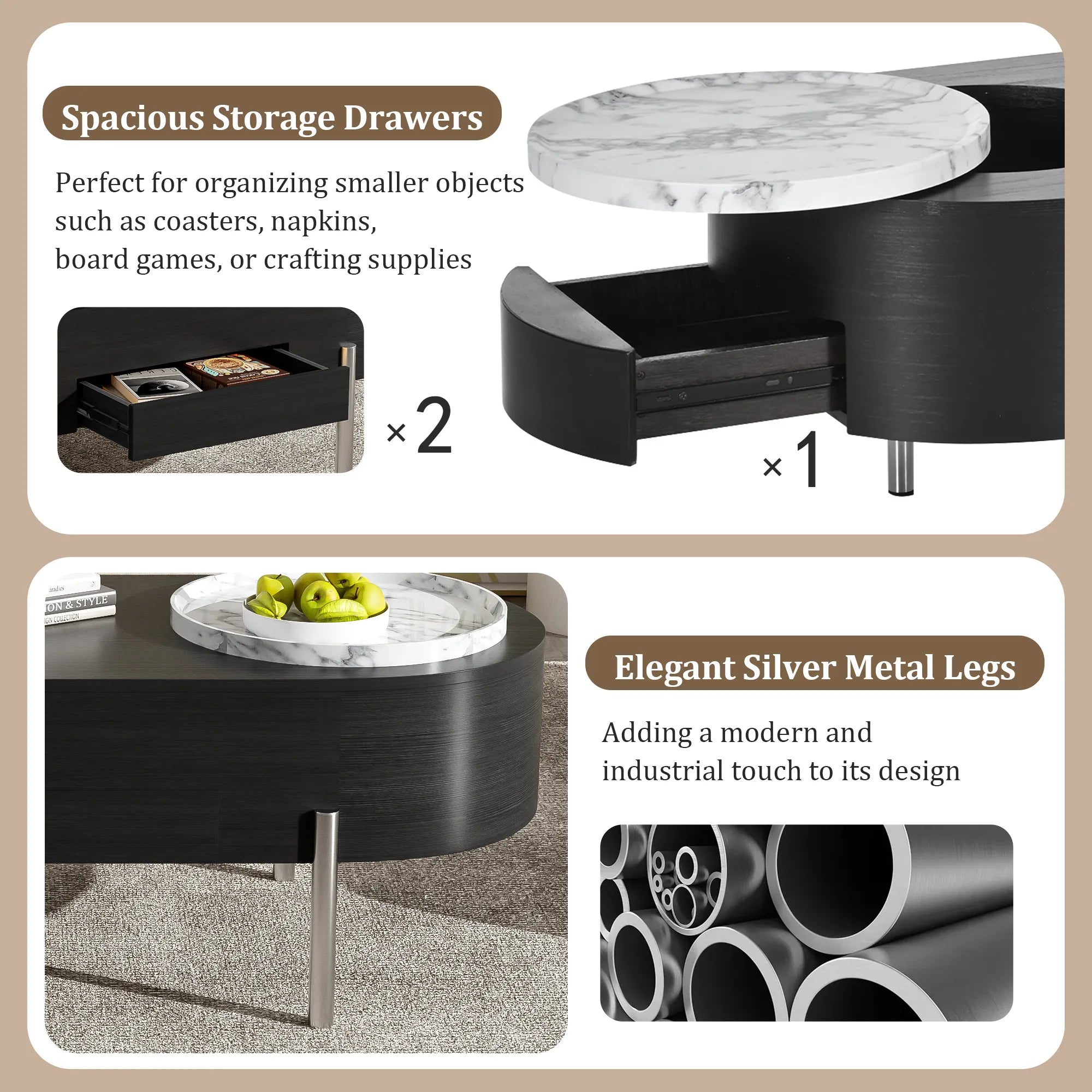 47" Modern Oval Lift Top Coffee Table
