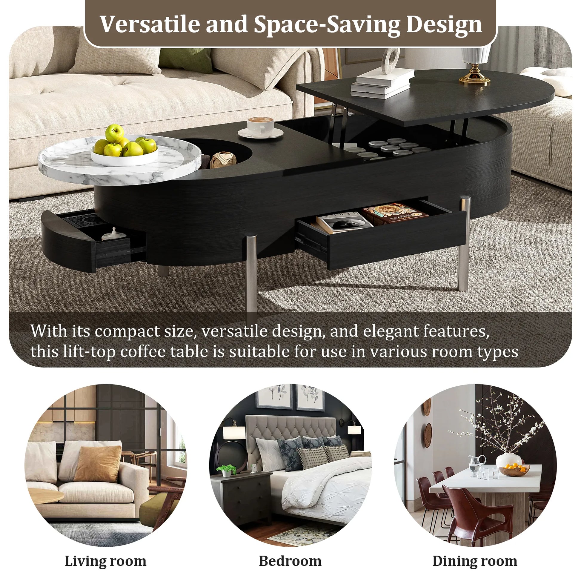 47" Modern Oval Lift Top Coffee Table