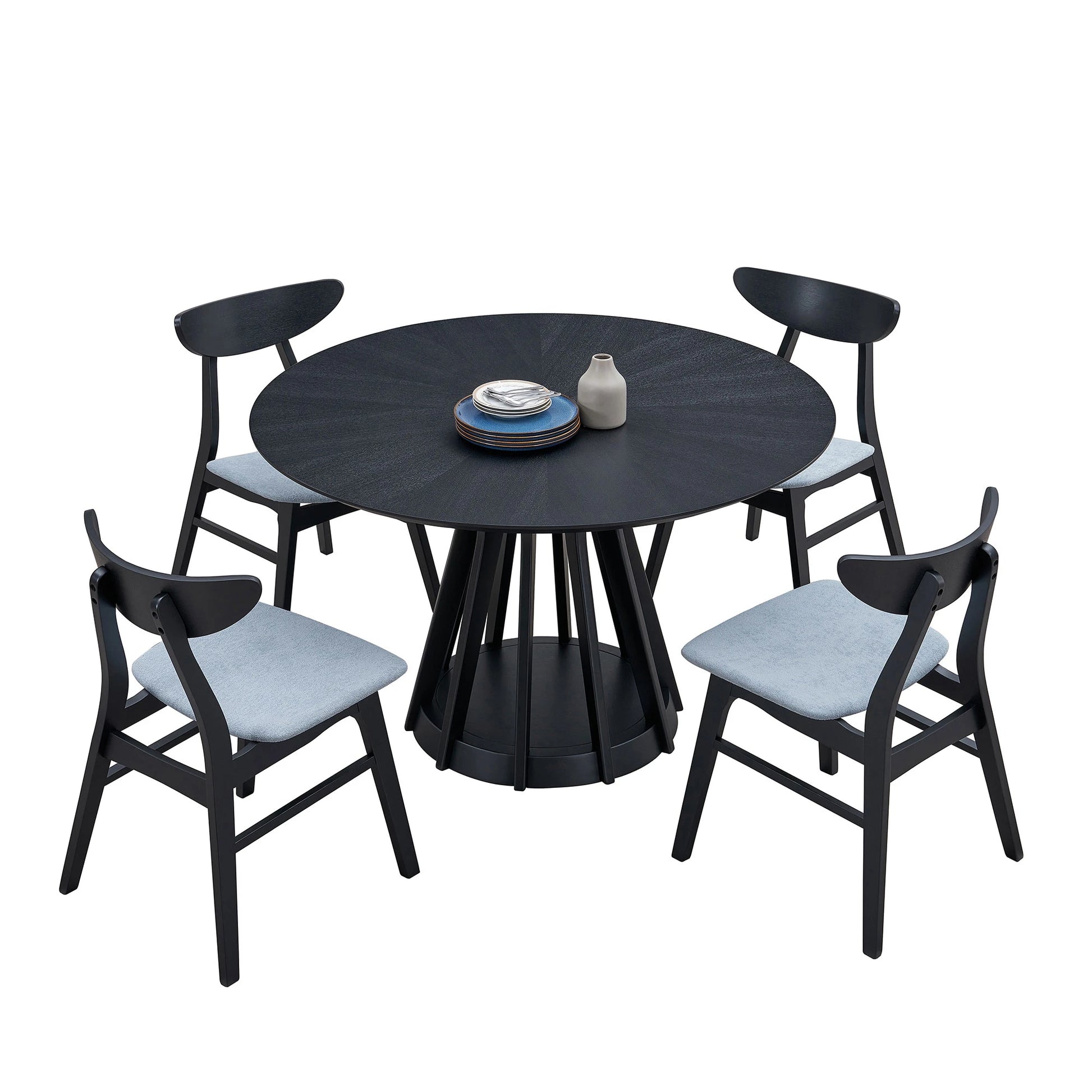 47" Modern Round Dining Table Set With 4 Upholstered Chairs