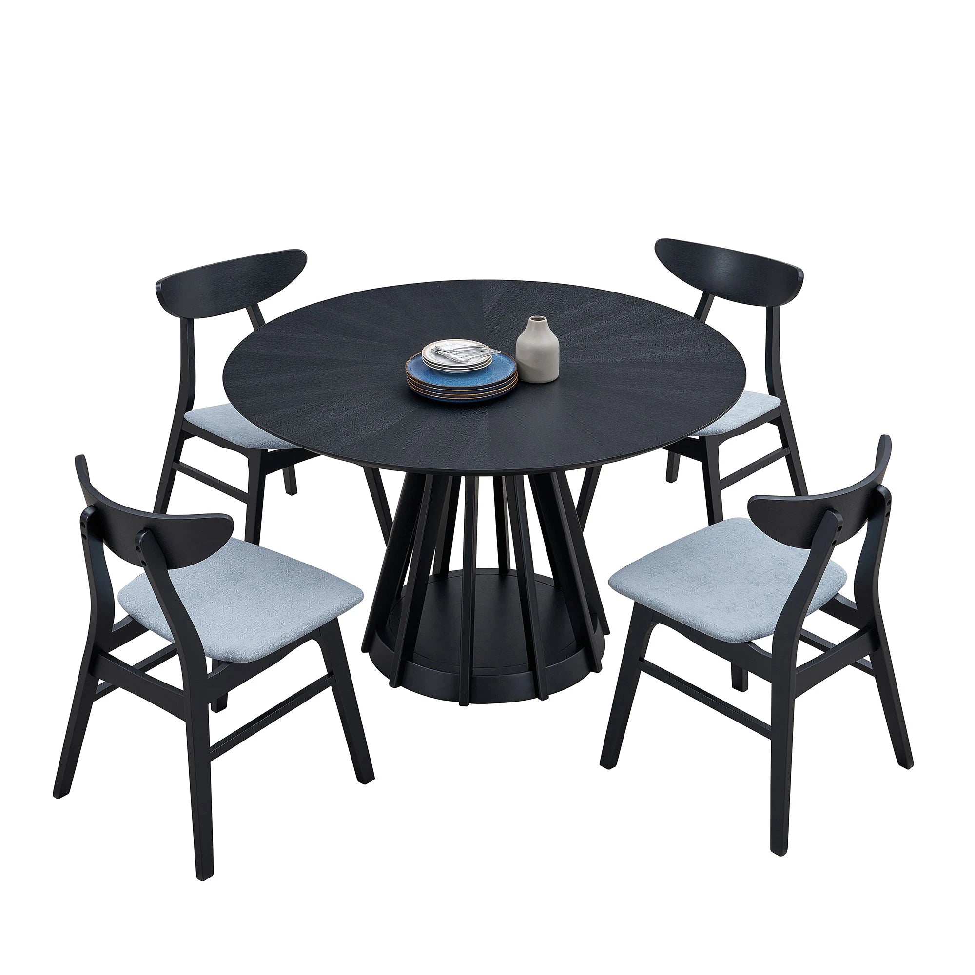 47" Modern Round Dining Table Set With 4 Upholstered Chairs