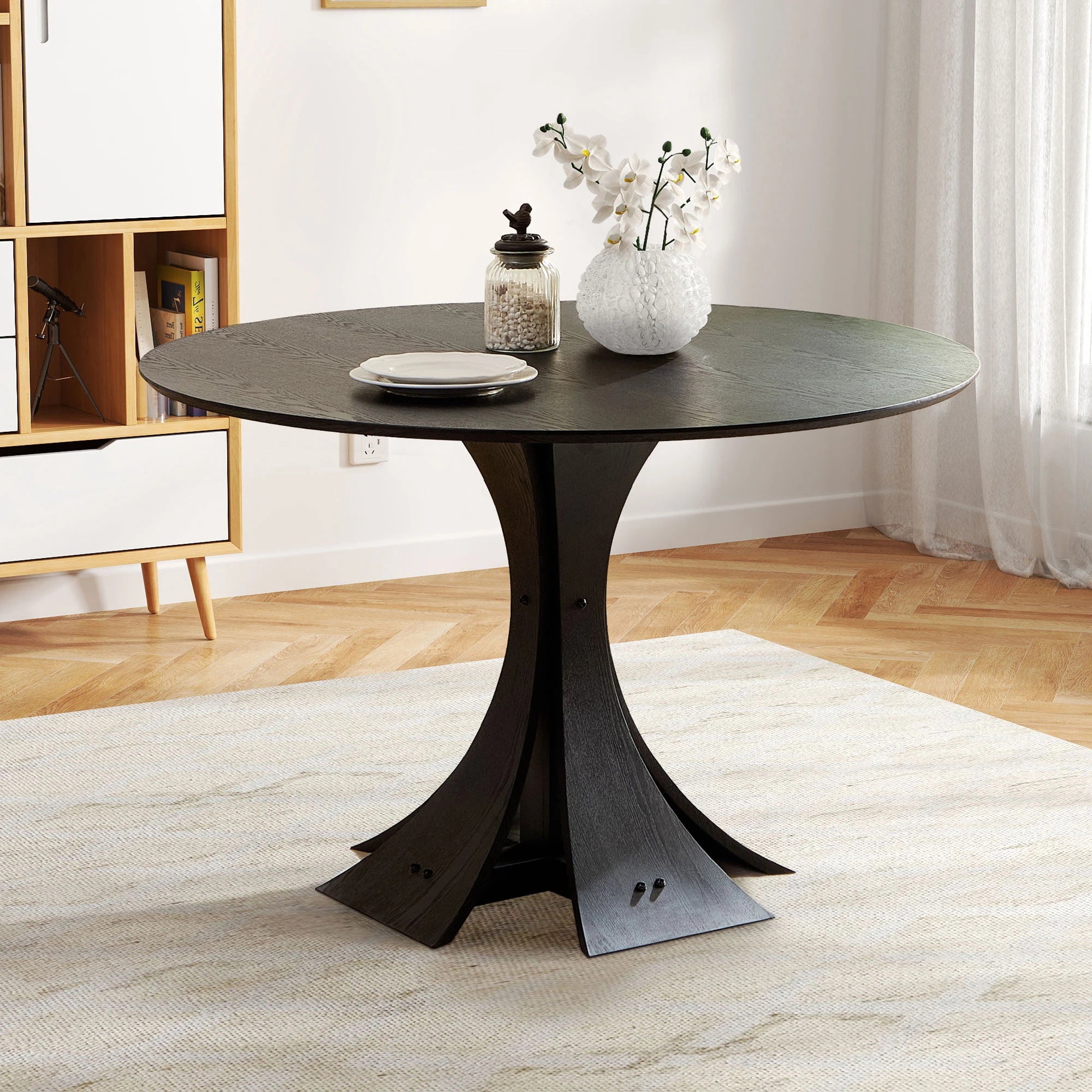 47" Modern Round MDF Dining Table With Stylish Base