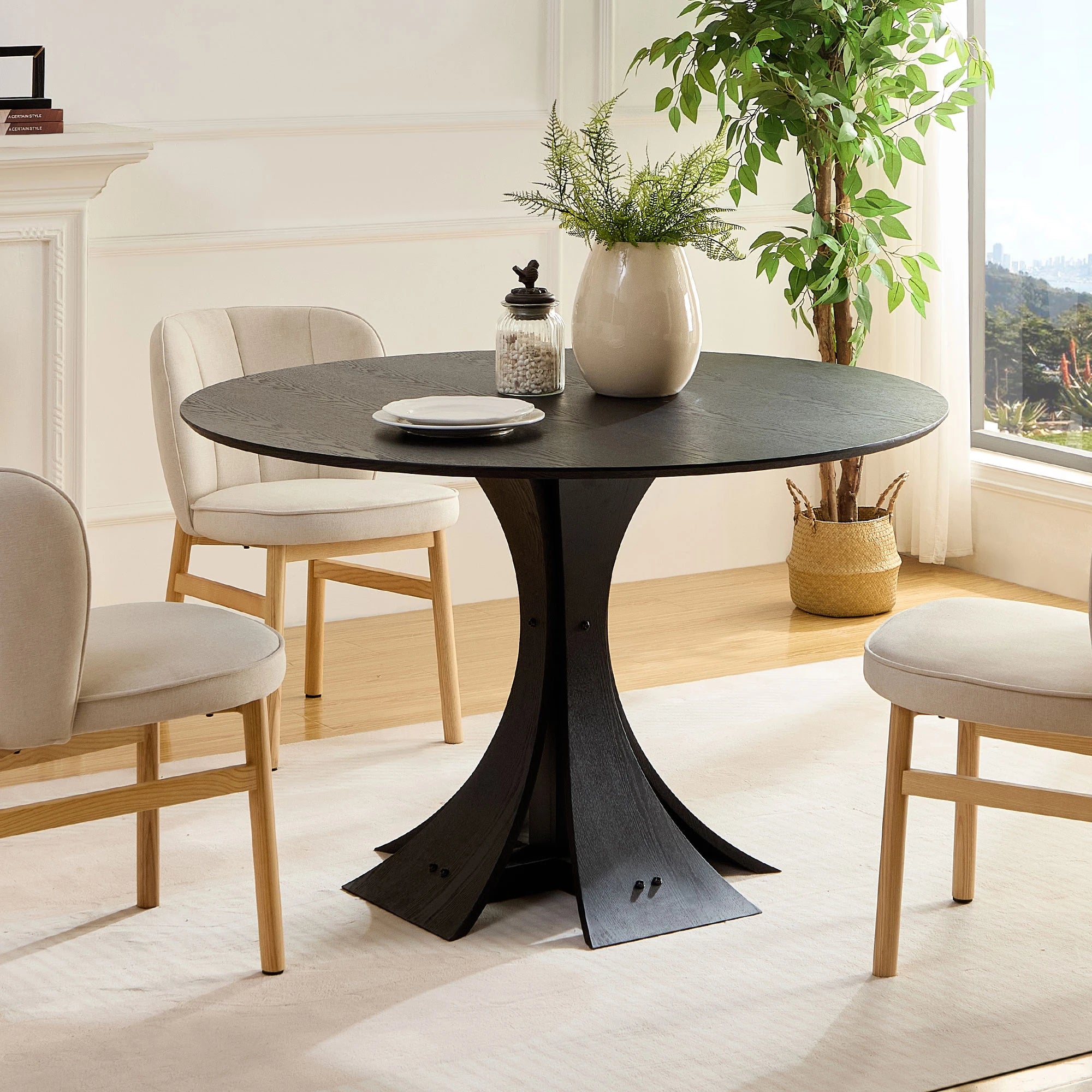 47" Modern Round MDF Dining Table With Stylish Base