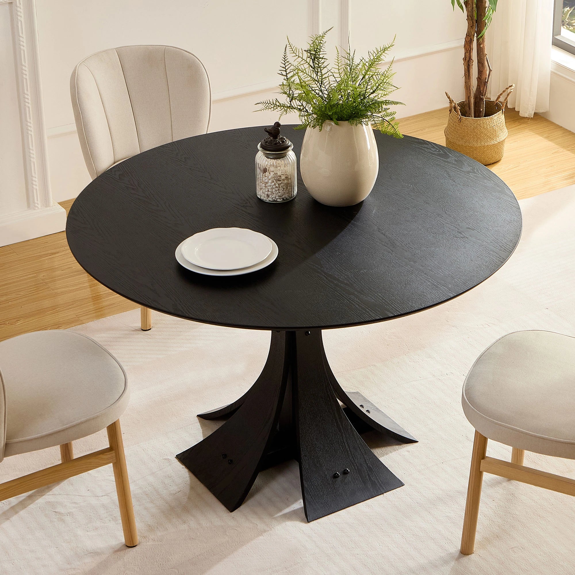 47" Modern Round MDF Dining Table With Stylish Base