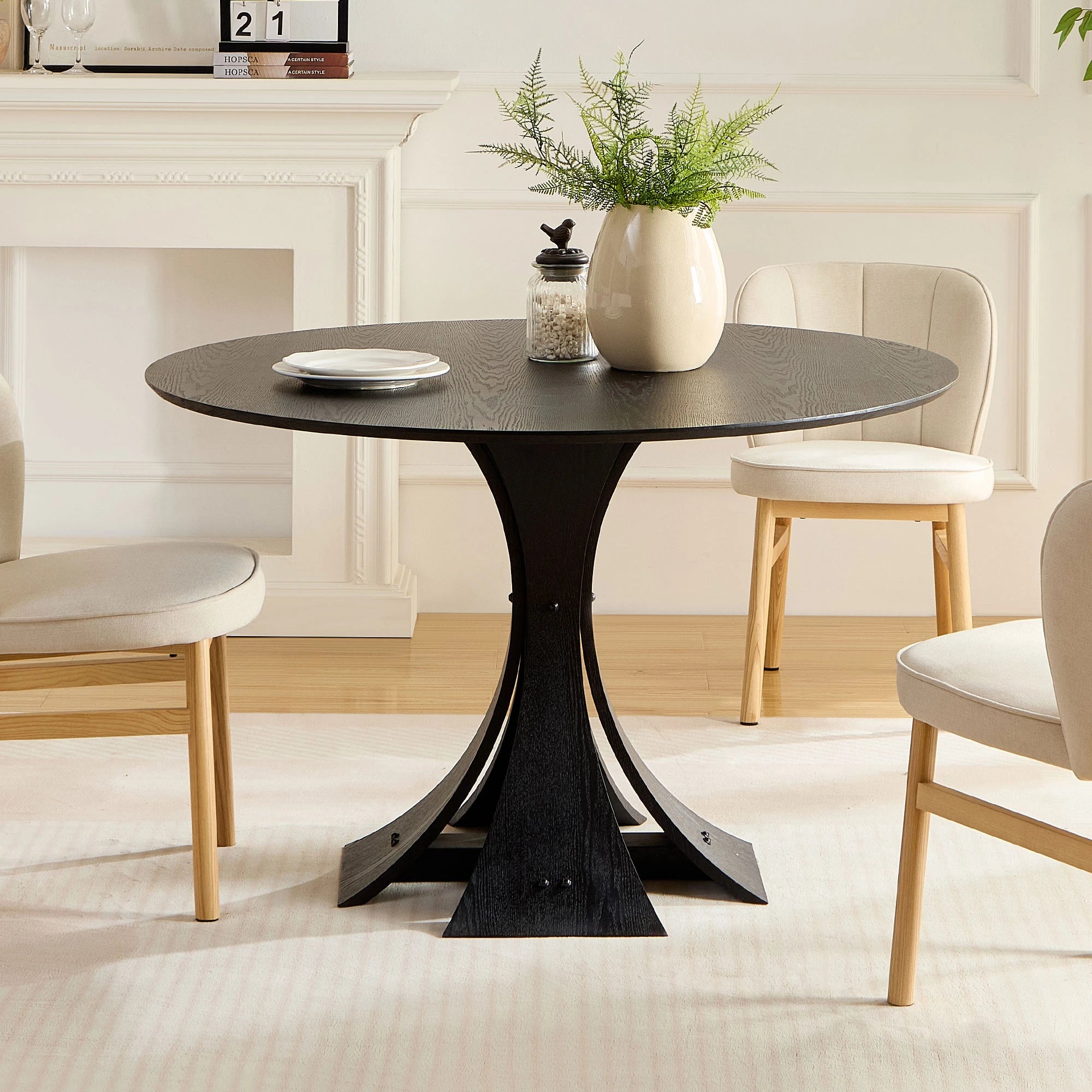 47" Modern Round MDF Dining Table With Stylish Base