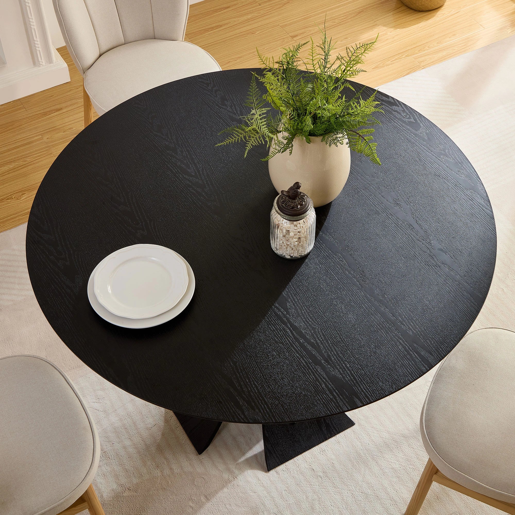 47" Modern Round MDF Dining Table With Stylish Base