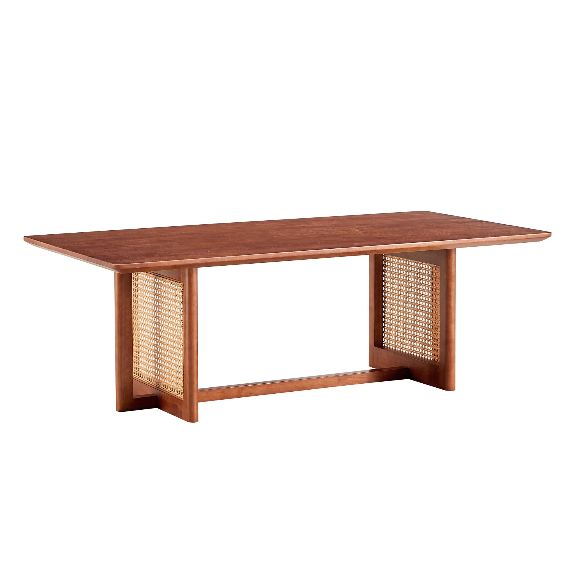 47" Rectangular Coffee Table, Solid Wood And Rattan