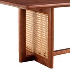 47" Rectangular Coffee Table, Solid Wood And Rattan
