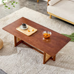 47" Rectangular Coffee Table, Solid Wood And Rattan