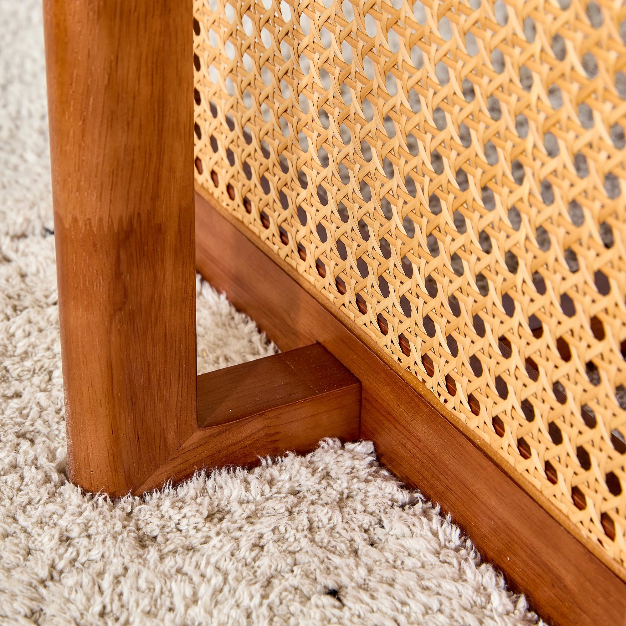 47" Rectangular Coffee Table, Solid Wood And Rattan