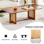47" Rectangular Coffee Table, Solid Wood And Rattan