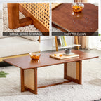 47" Rectangular Coffee Table, Solid Wood And Rattan