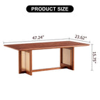 47" Rectangular Coffee Table, Solid Wood And Rattan