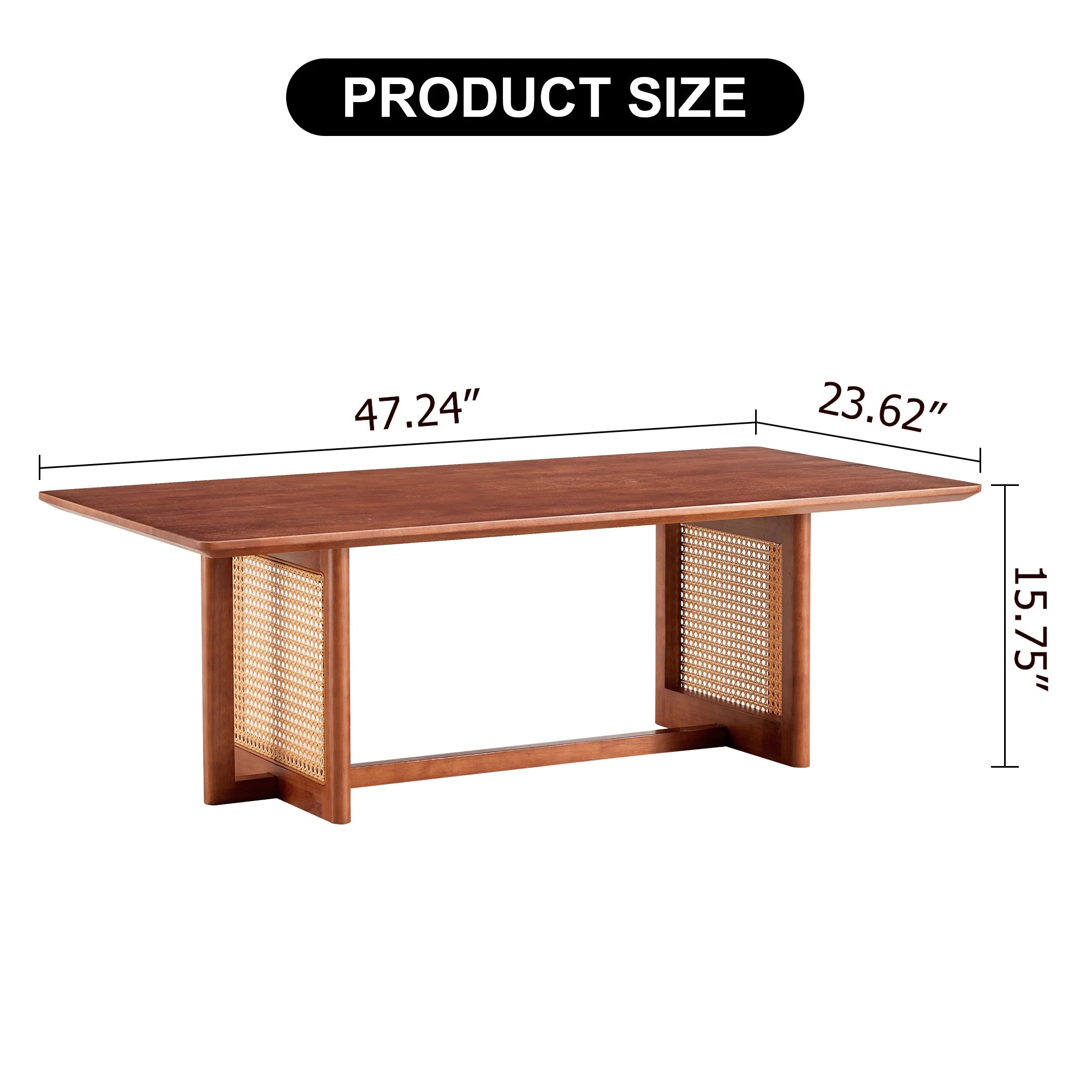 47" Rectangular Coffee Table, Solid Wood And Rattan