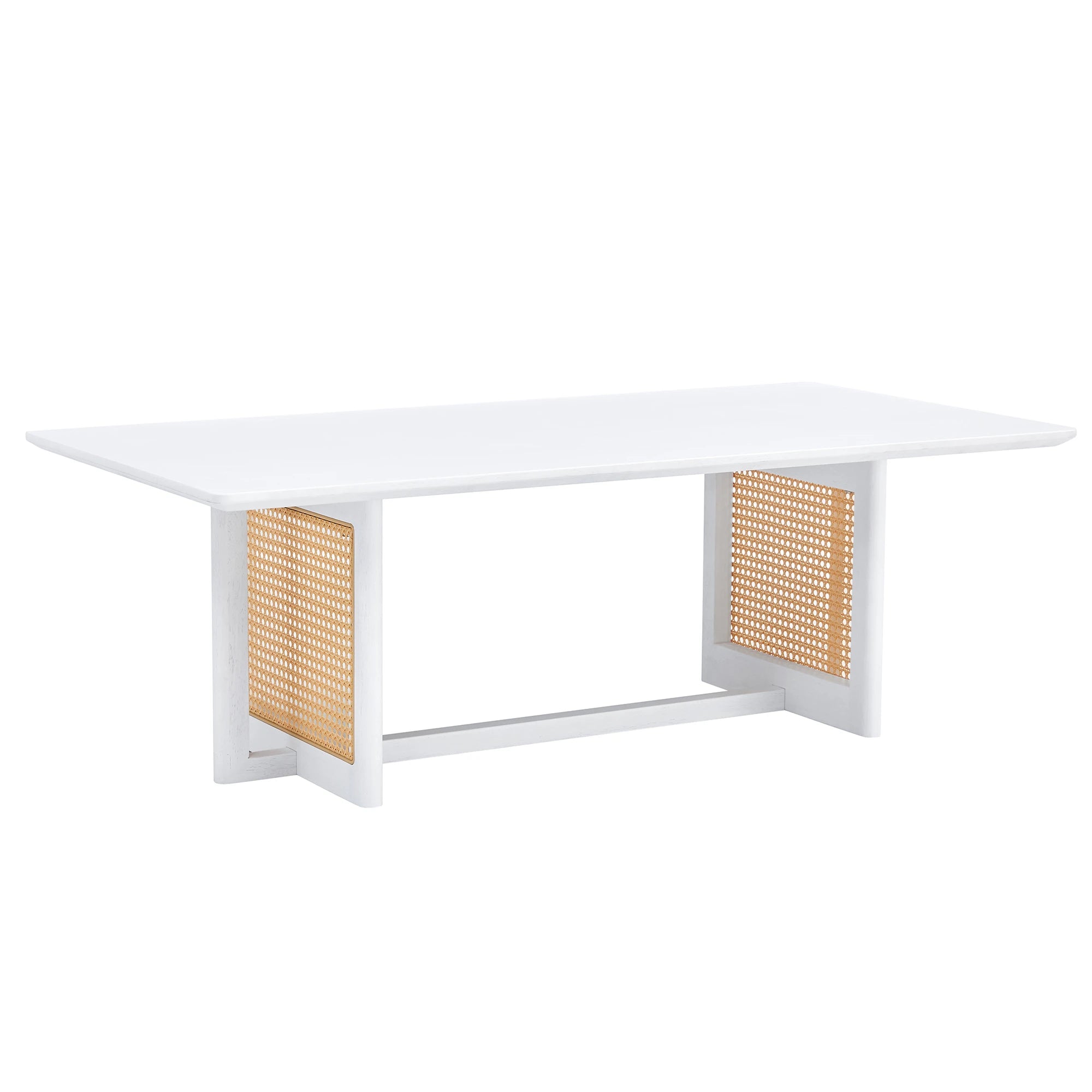 47" Rectangular Coffee Table, Solid Wood And Rattan