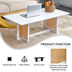47" Rectangular Coffee Table, Solid Wood And Rattan