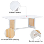 47" Rectangular Coffee Table, Solid Wood And Rattan