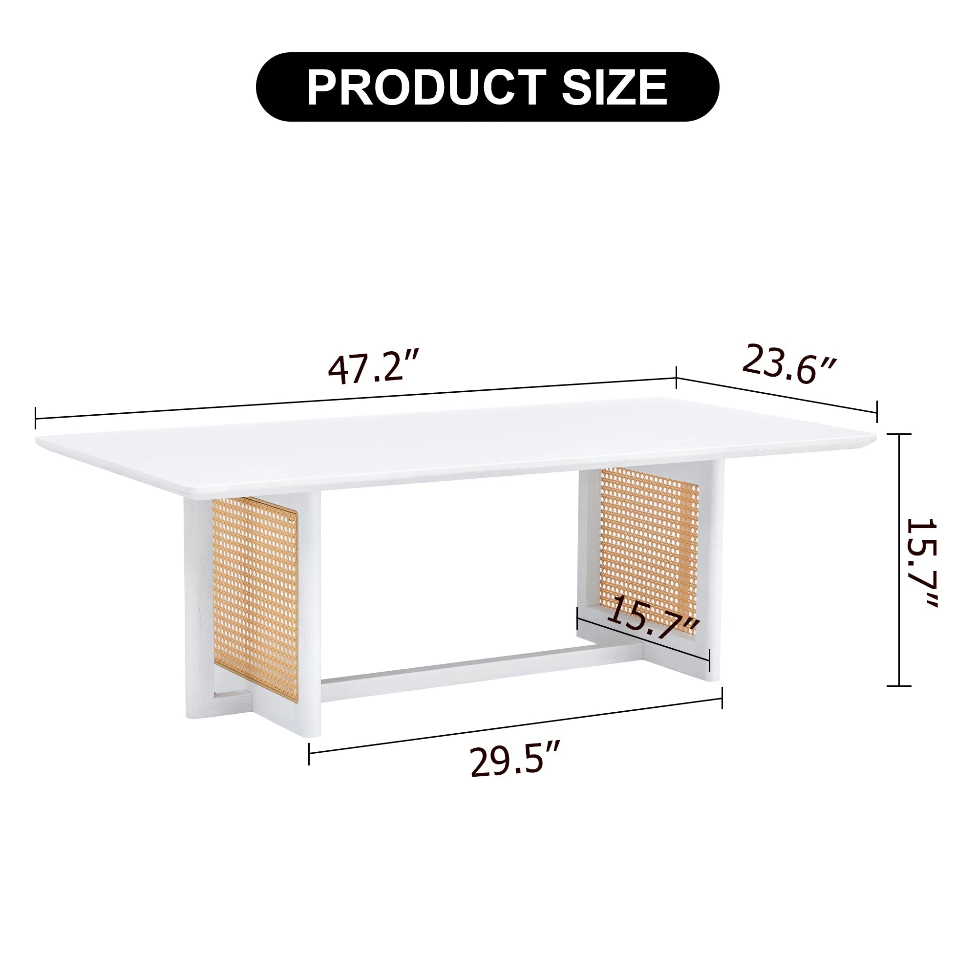 47" Rectangular Coffee Table, Solid Wood And Rattan