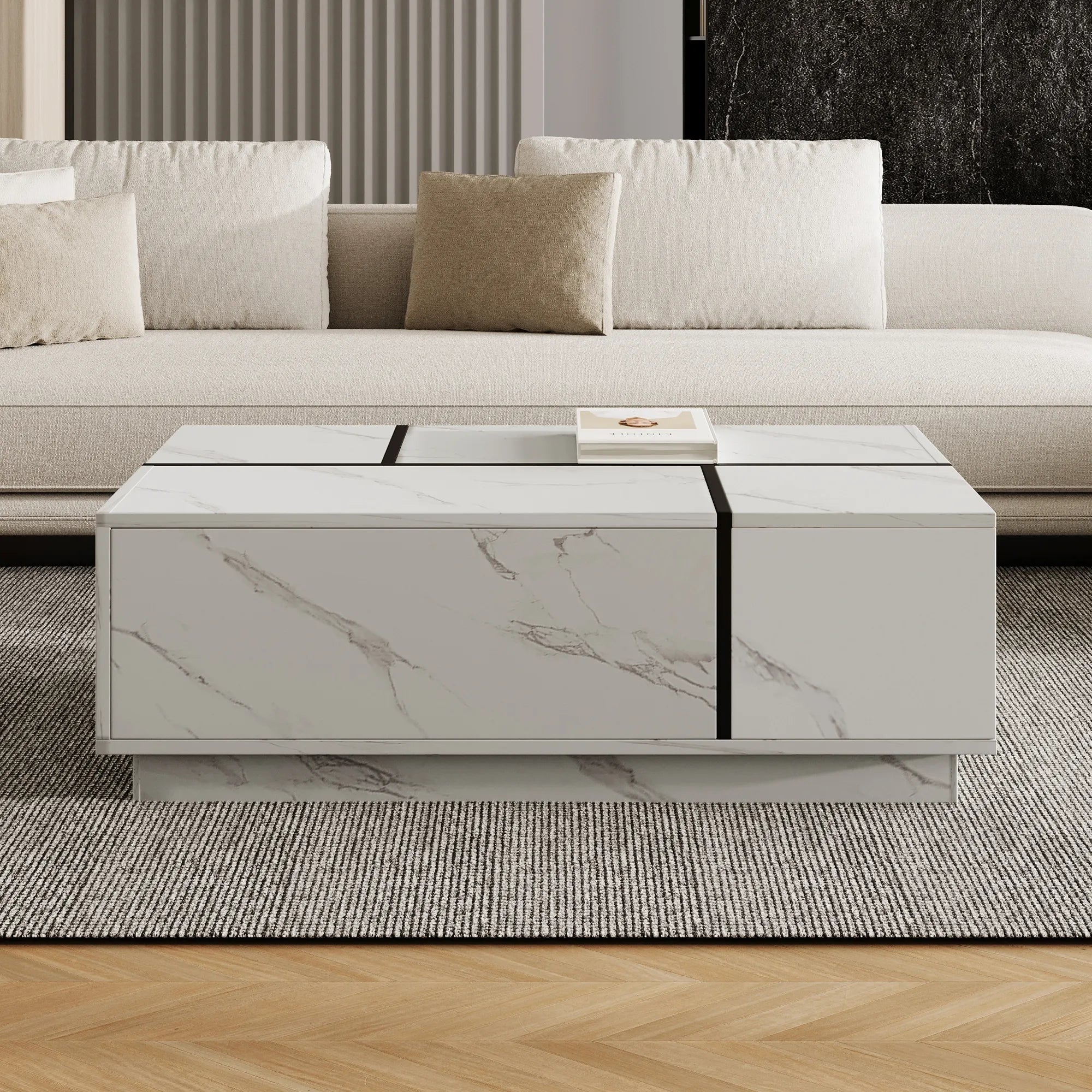 47" Rectangular Sliding Top Coffee Table with Hidden Storage