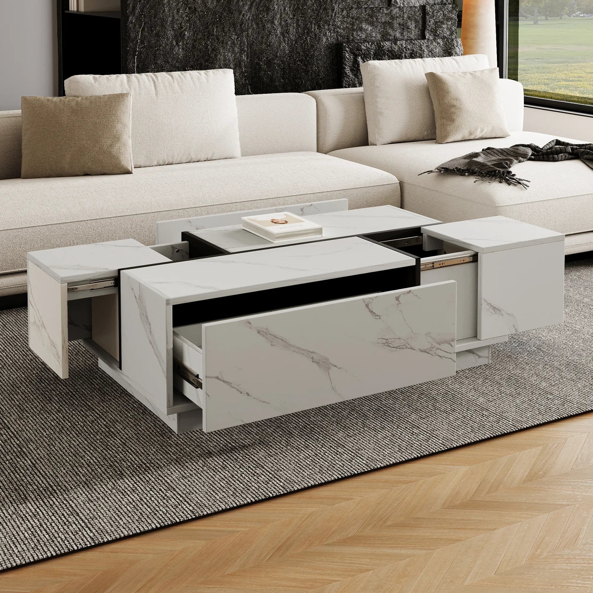 47" Rectangular Sliding Top Coffee Table with Hidden Storage