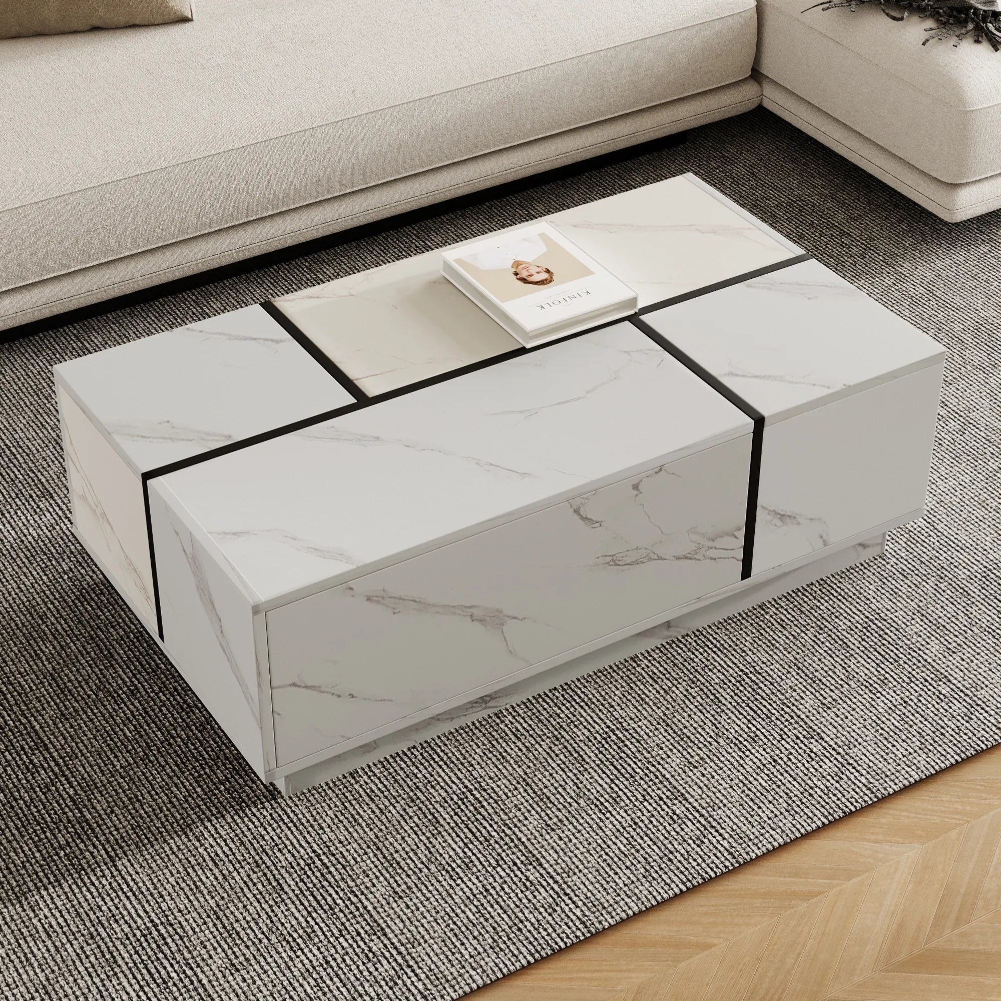 47" Rectangular Sliding Top Coffee Table with Hidden Storage