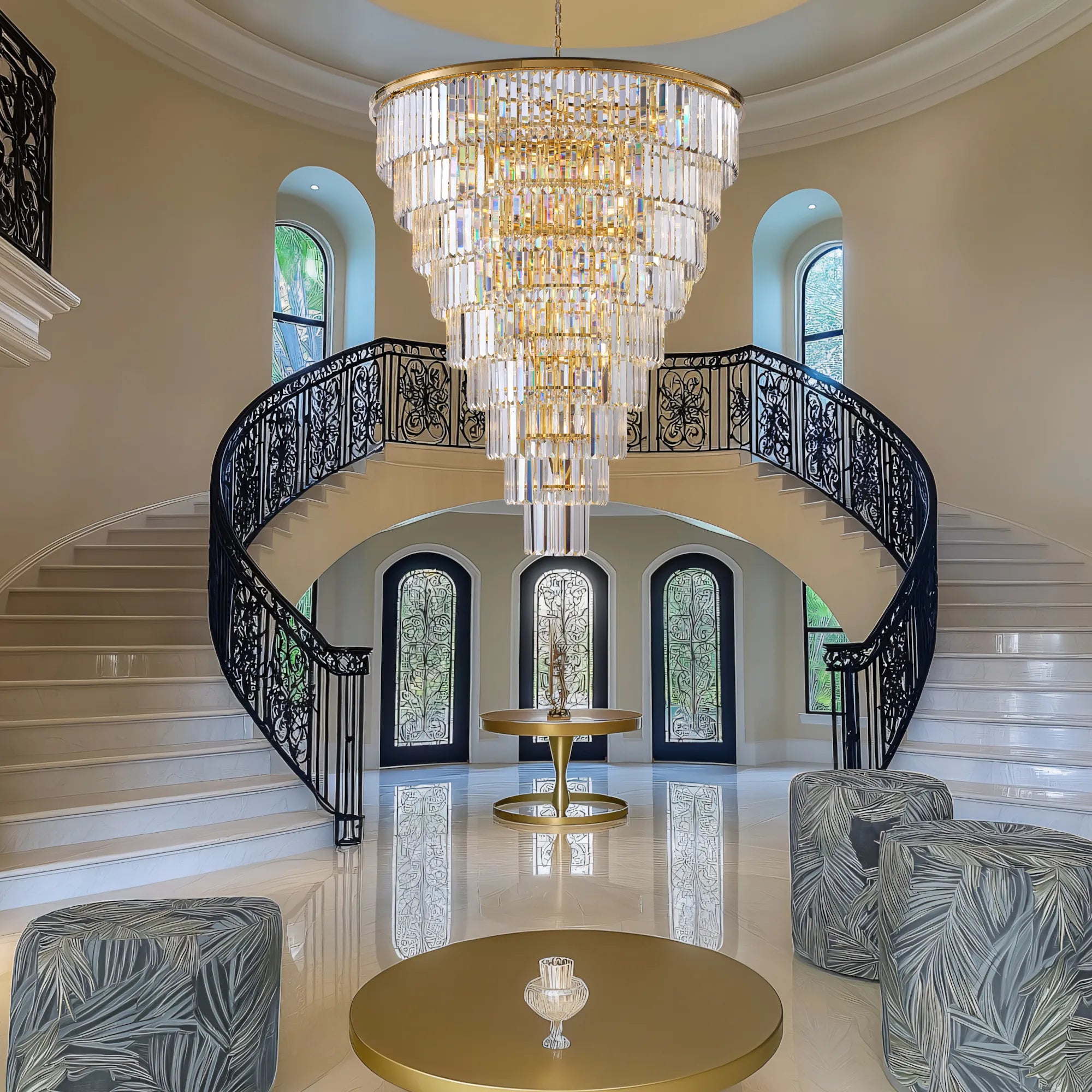 48” Grand Gold Tiered Crystal Chandelier