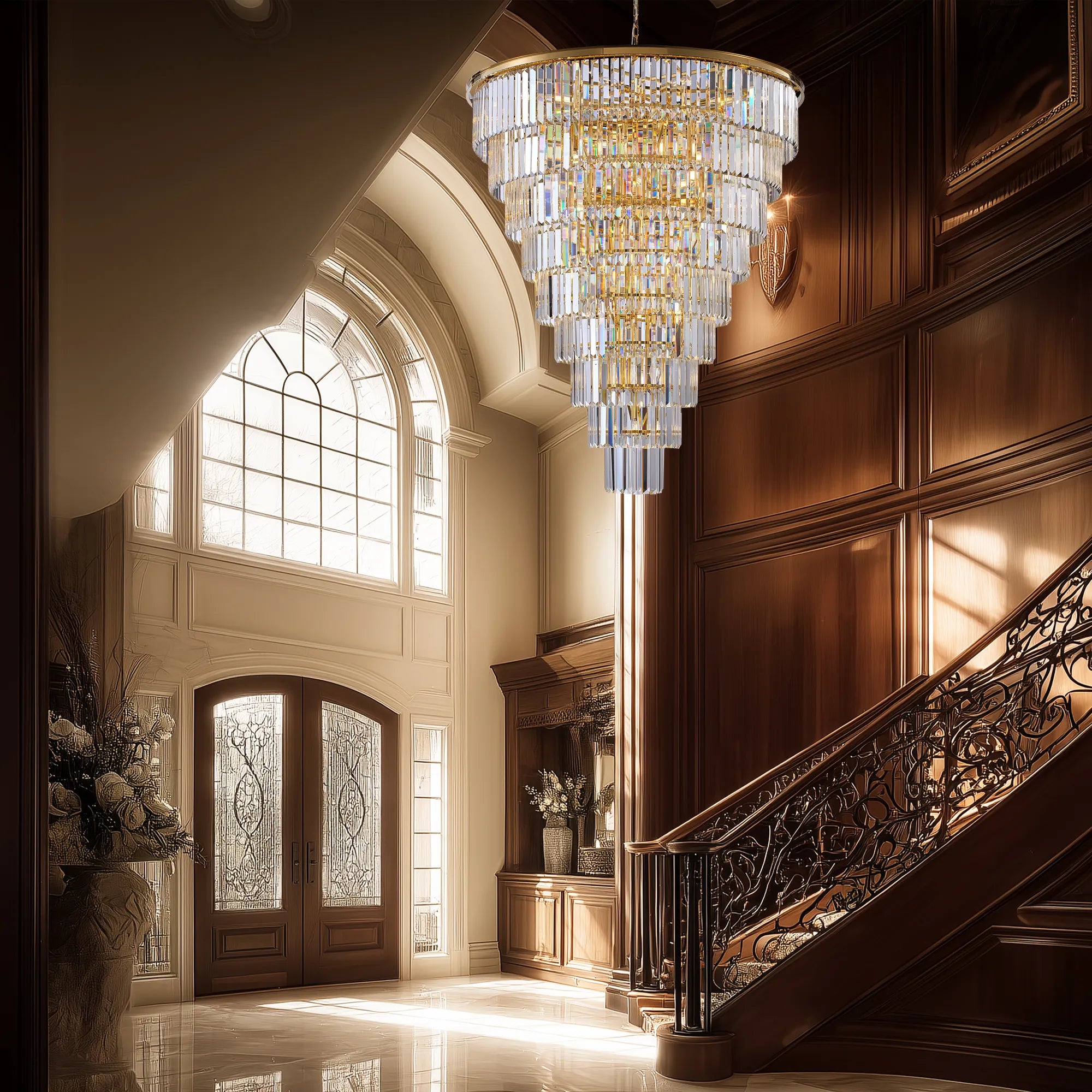 48” Grand Gold Tiered Crystal Chandelier
