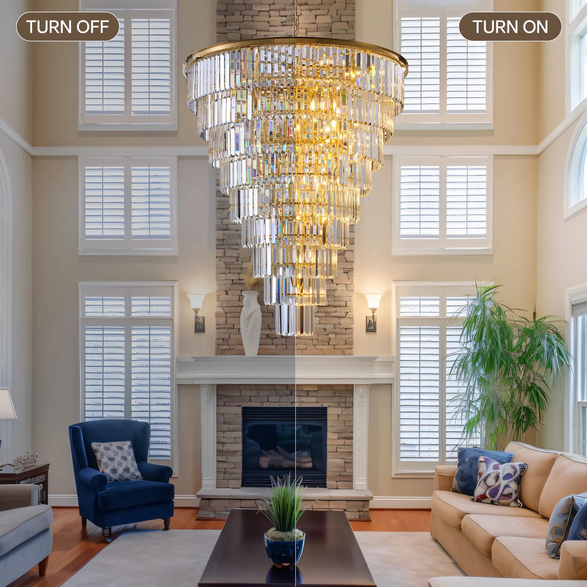 48” Grand Gold Tiered Crystal Chandelier