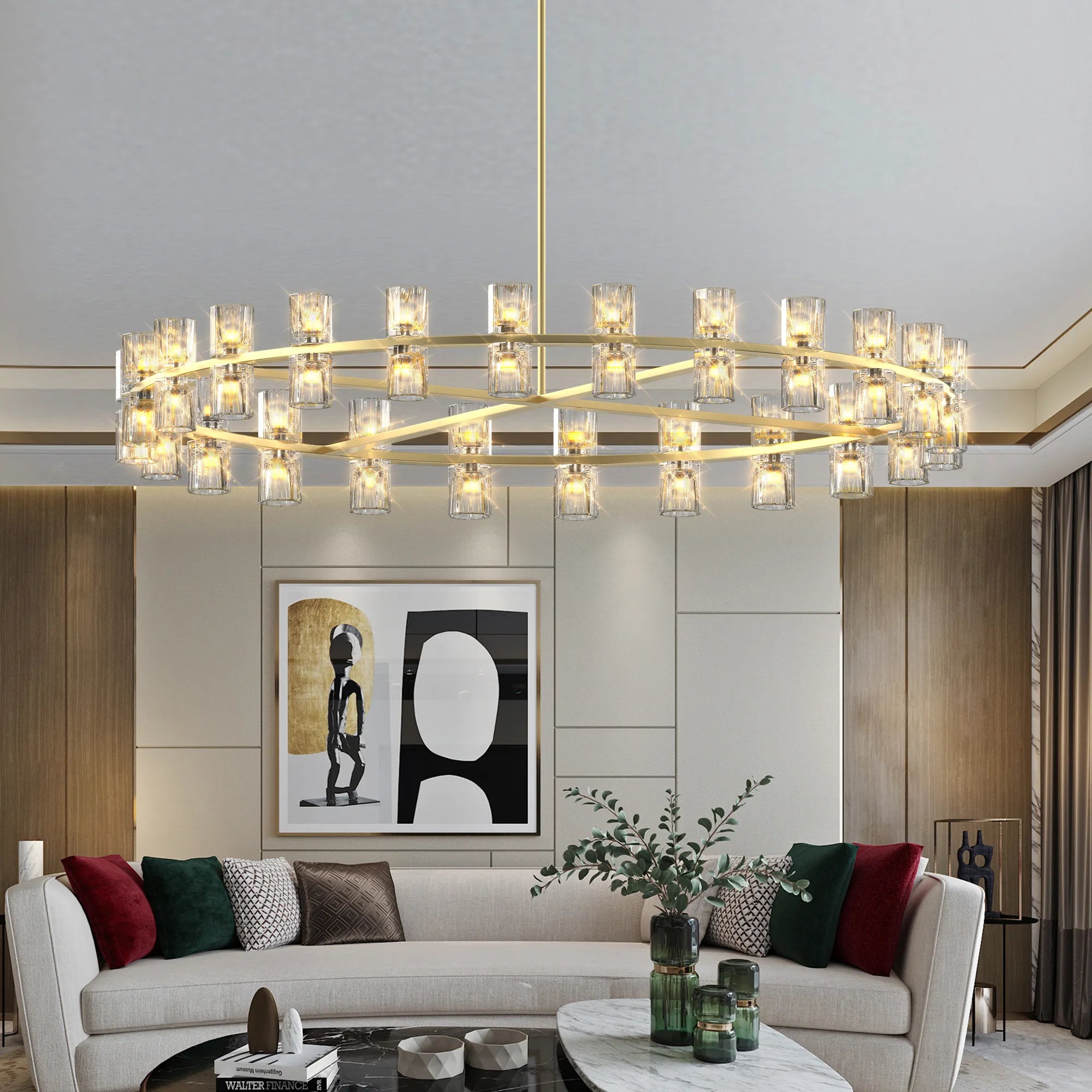 48” Modern Round Crystal Chandelier