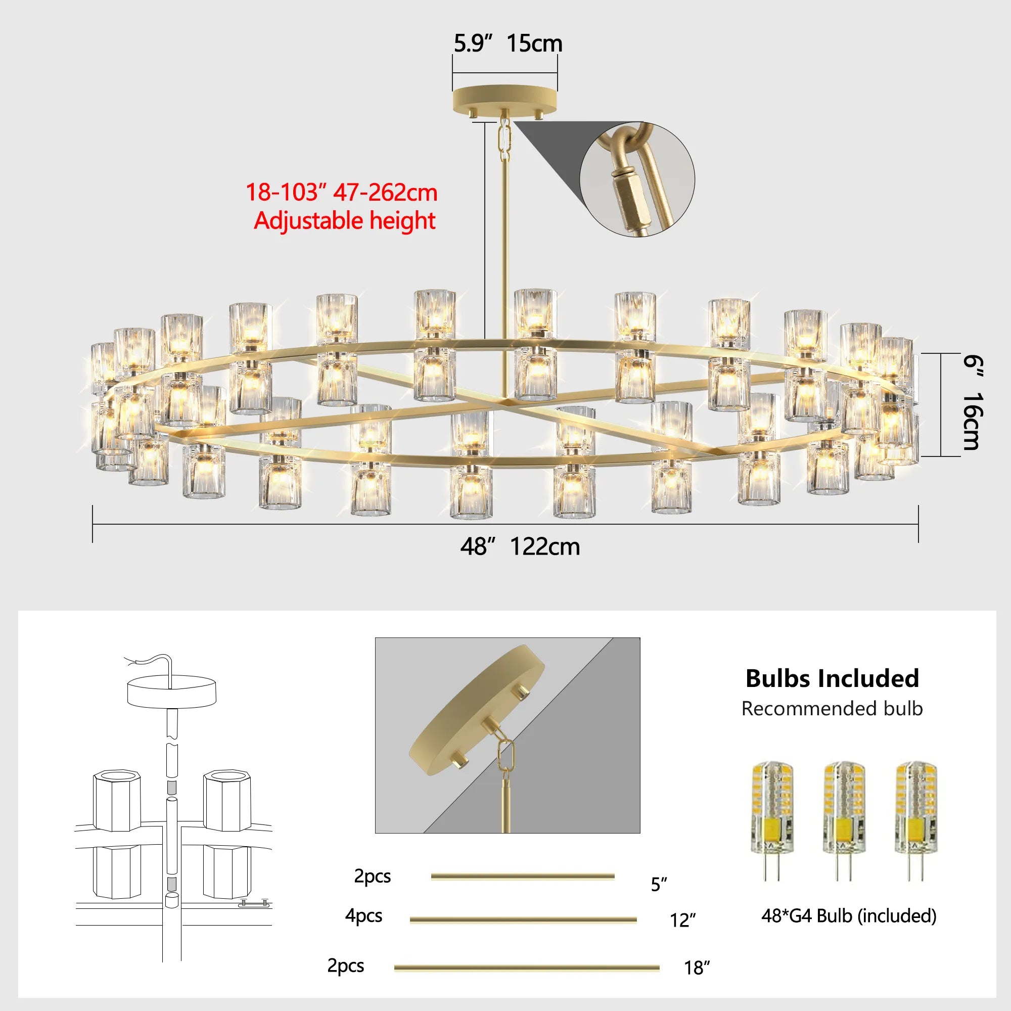 48” Modern Round Crystal Chandelier