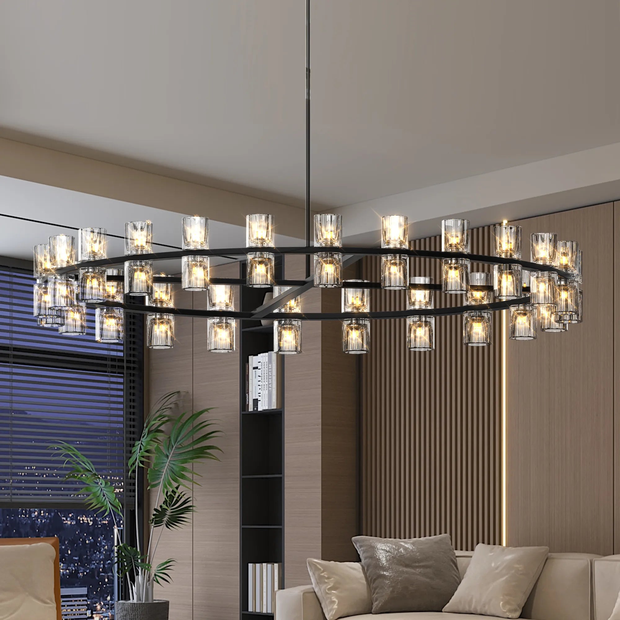 48” Modern Round Crystal Chandelier