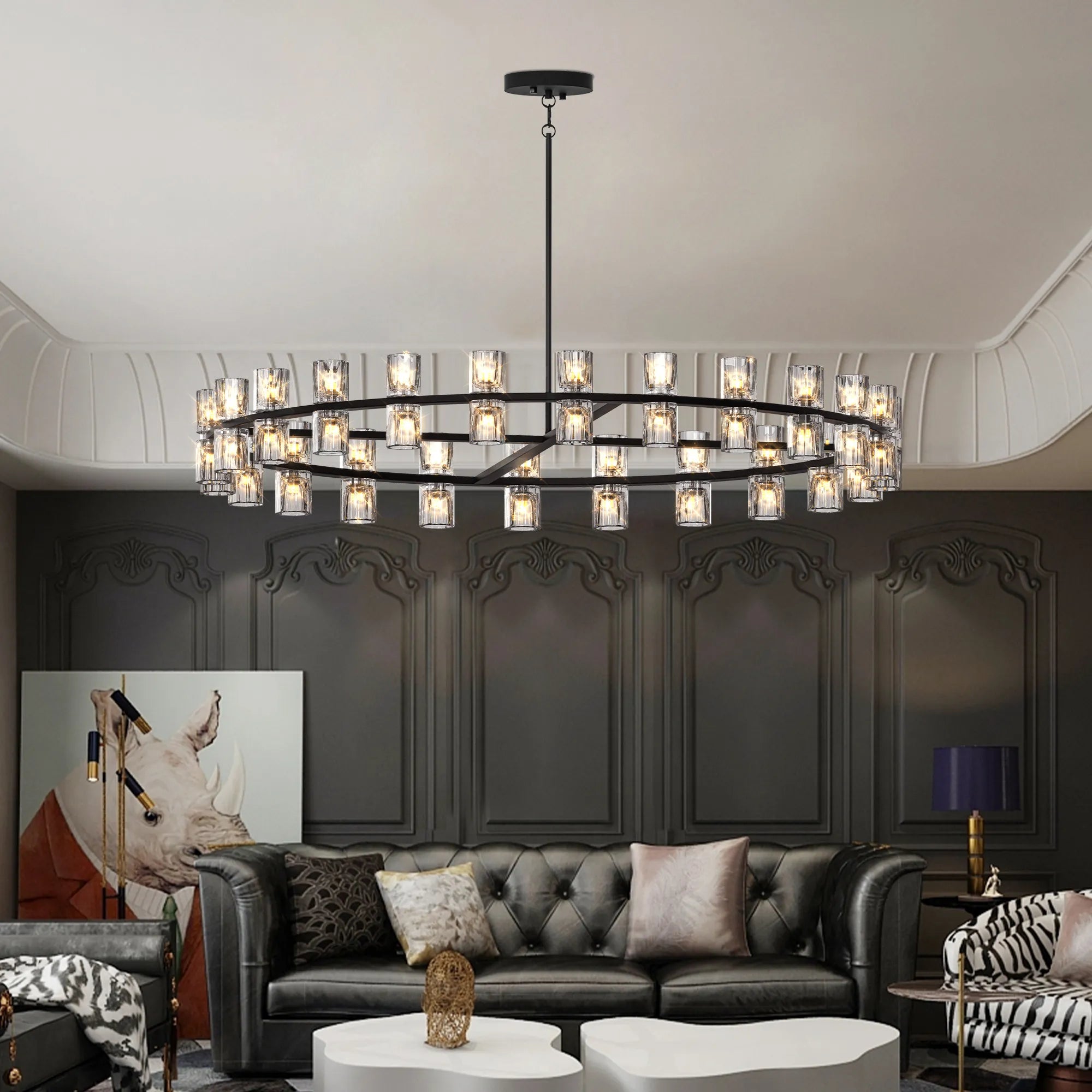 48” Modern Round Crystal Chandelier