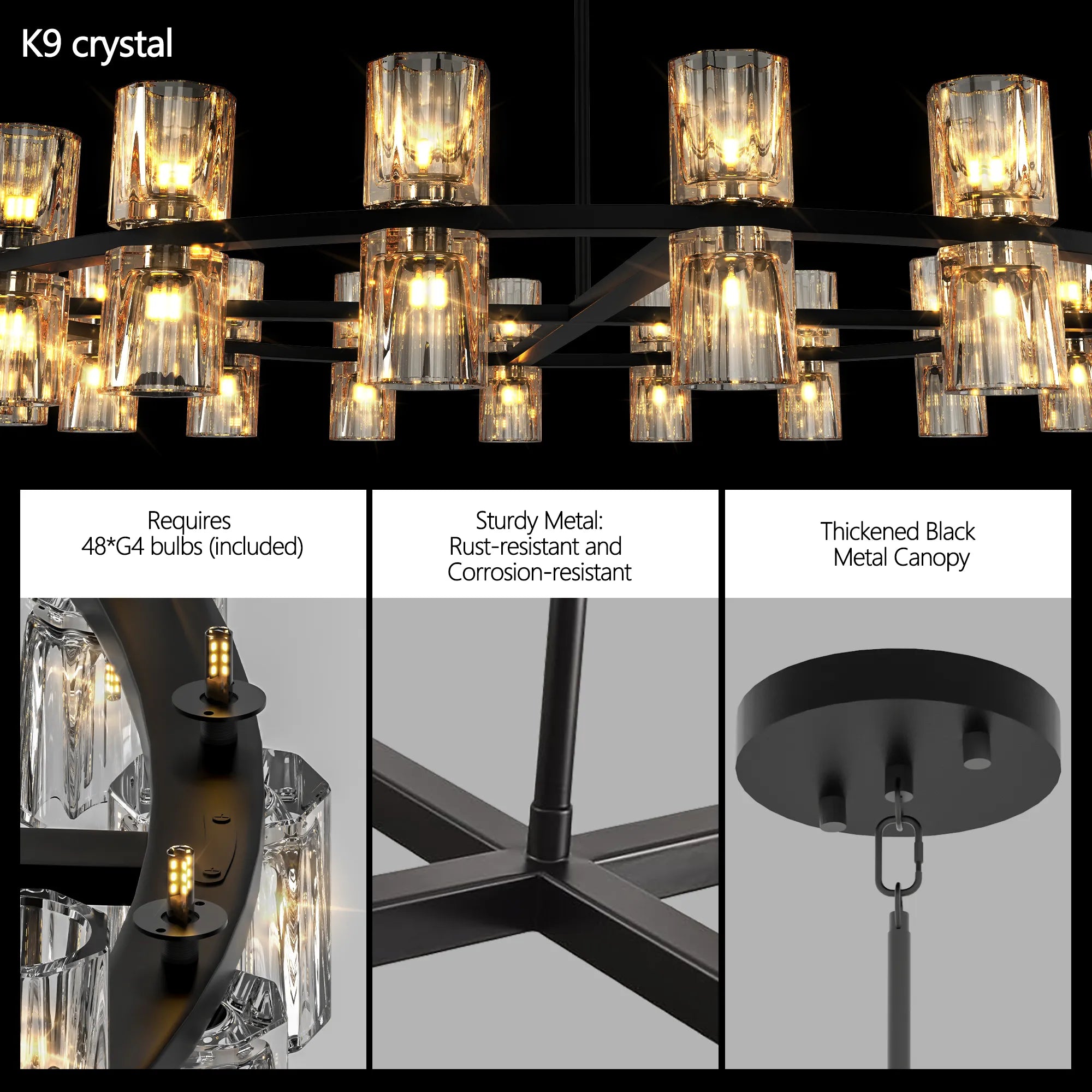 48” Modern Round Crystal Chandelier