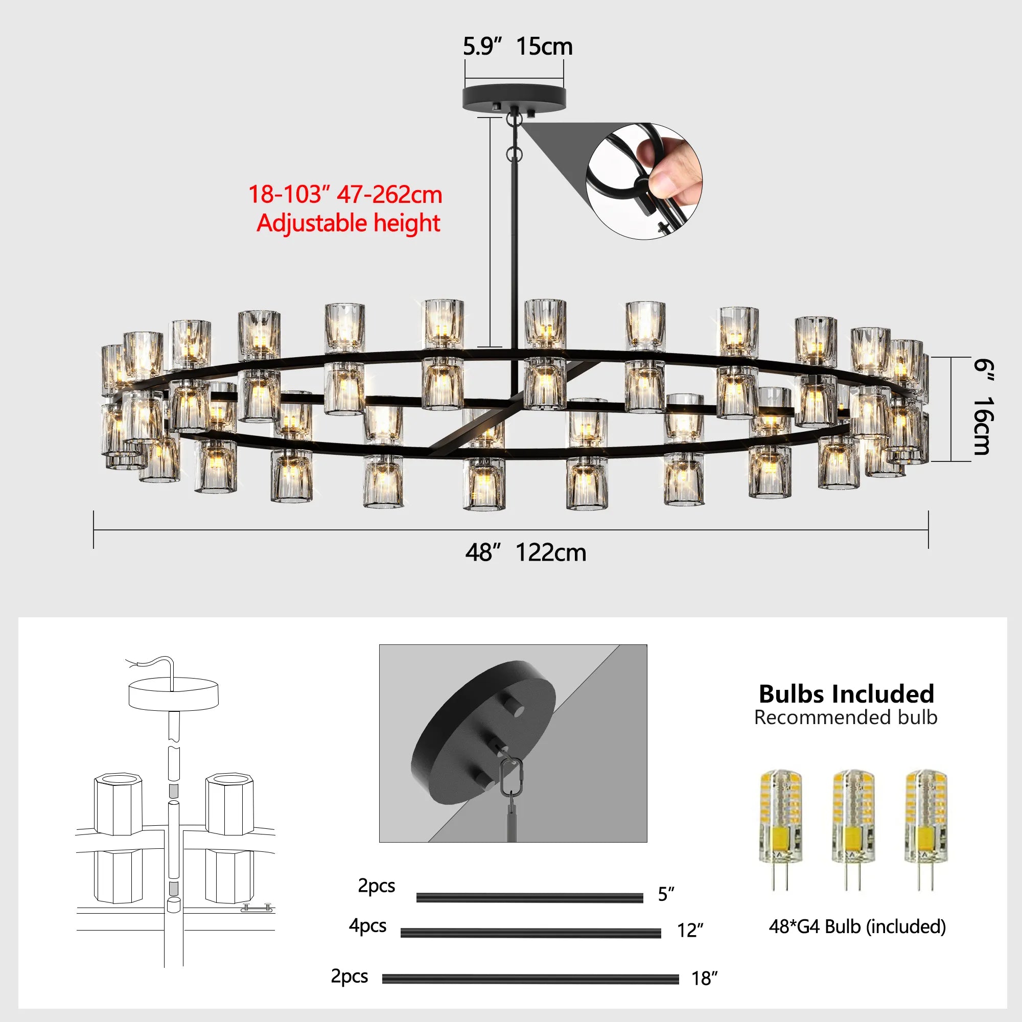 48” Modern Round Crystal Chandelier