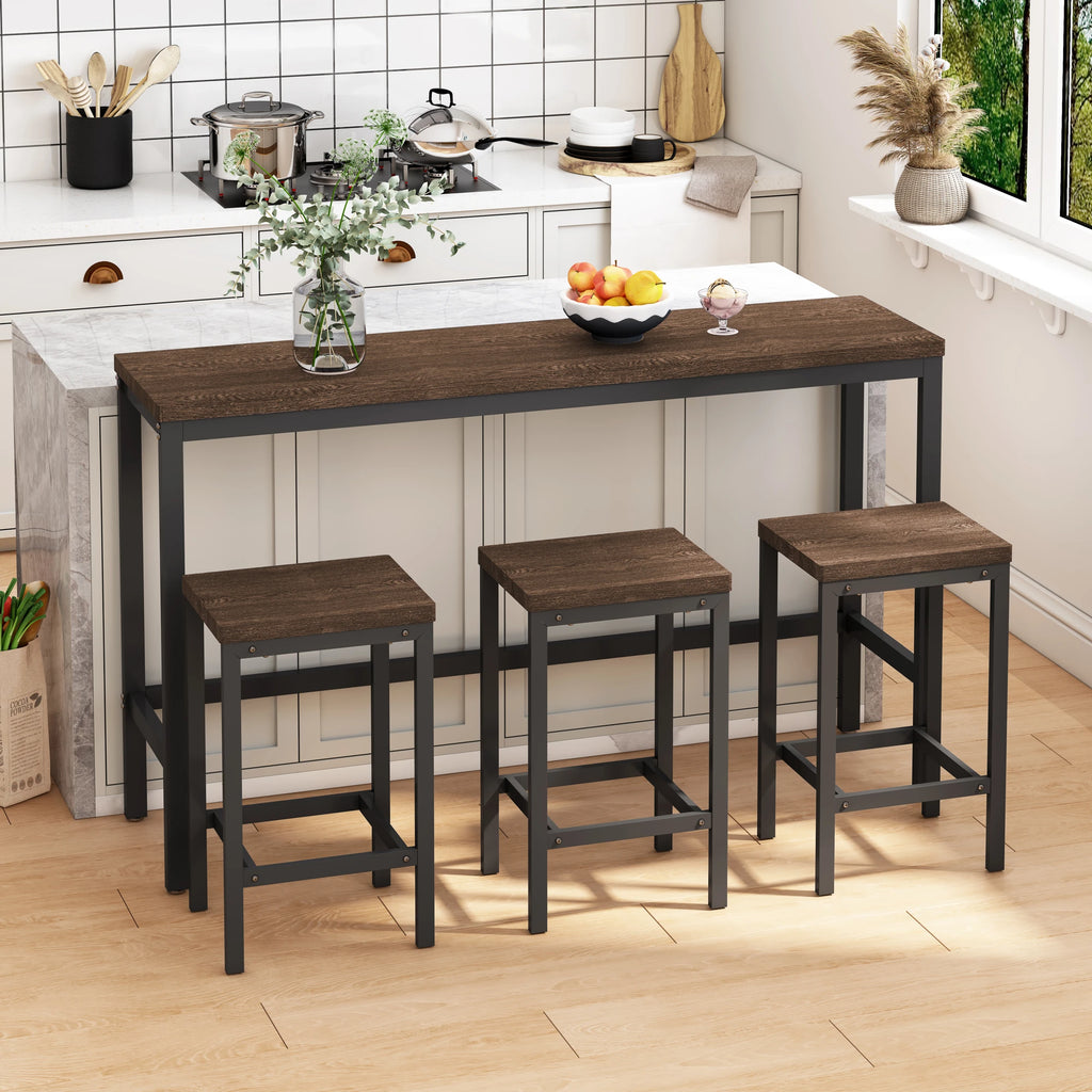 4 Pieces Modern Bar Table Set with 3 Stools