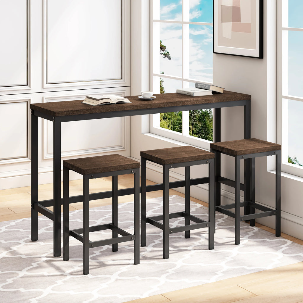 4 Pieces Modern Bar Table Set with 3 Stools