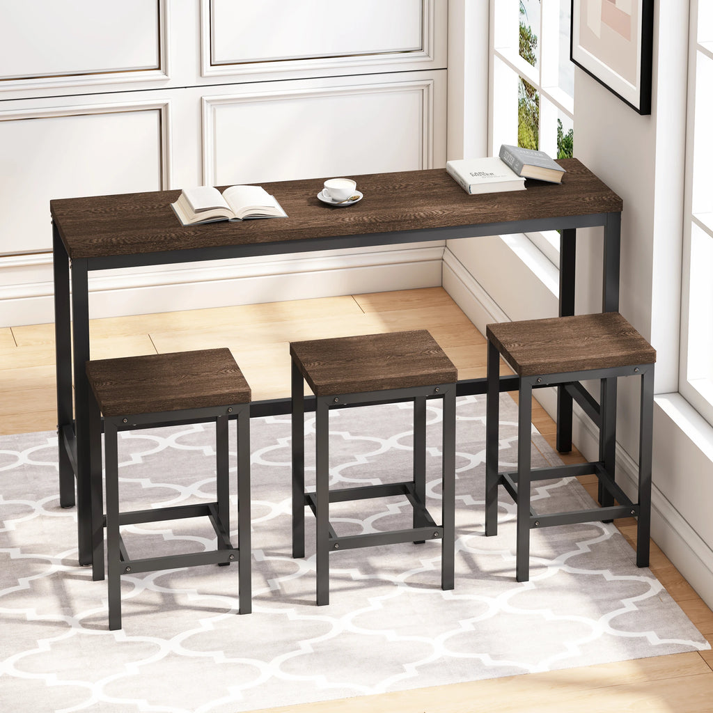 4 Pieces Modern Bar Table Set with 3 Stools