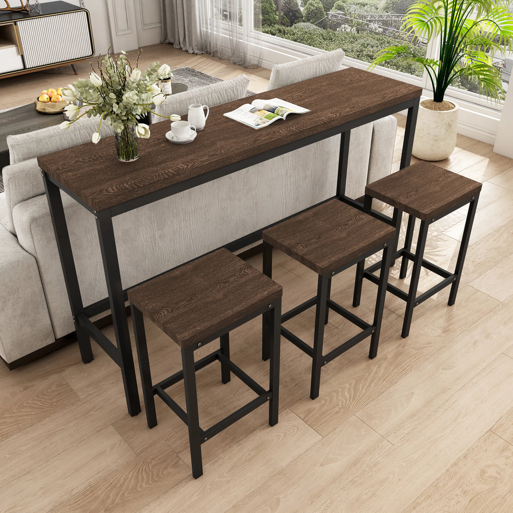4 Pieces Modern Bar Table Set with 3 Stools