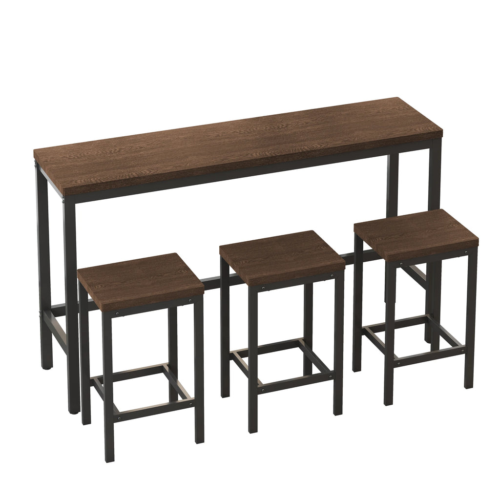 4 Pieces Modern Bar Table Set with 3 Stools