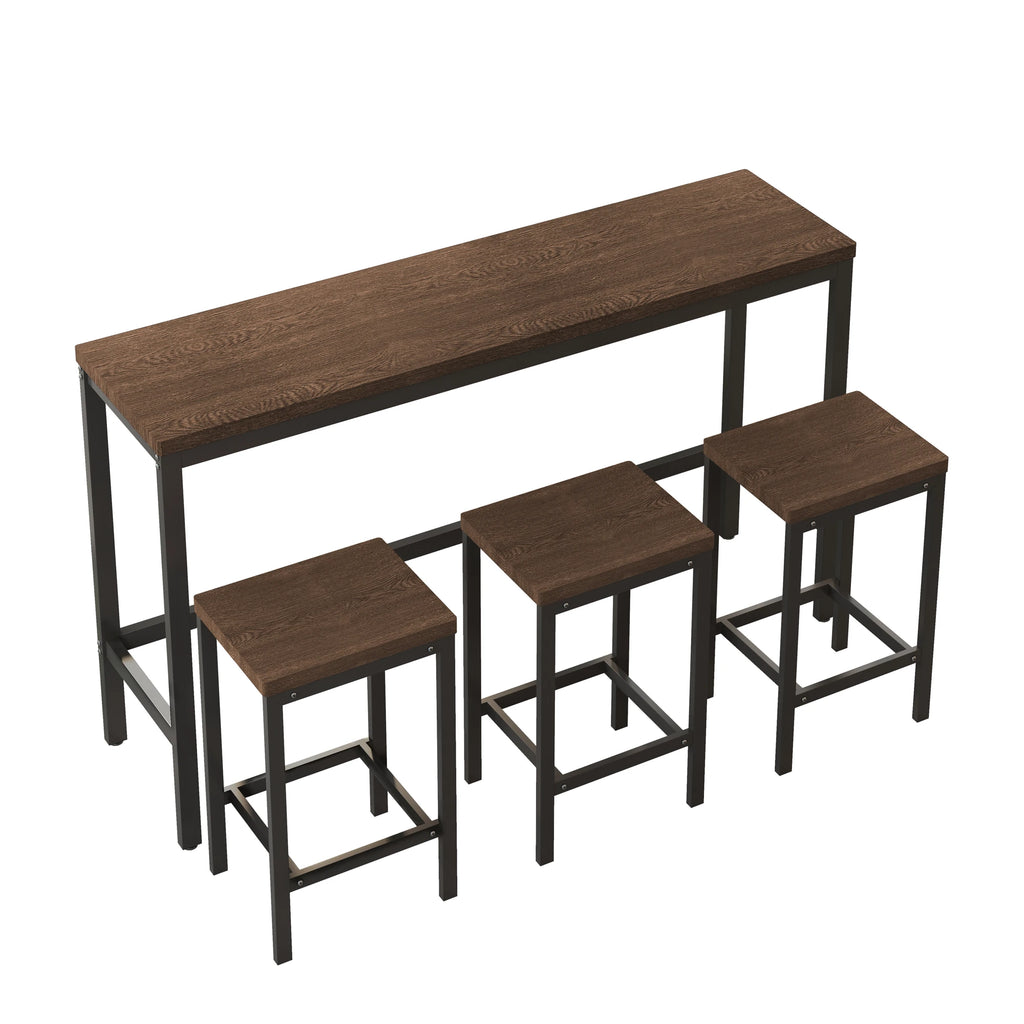 4 Pieces Modern Bar Table Set with 3 Stools