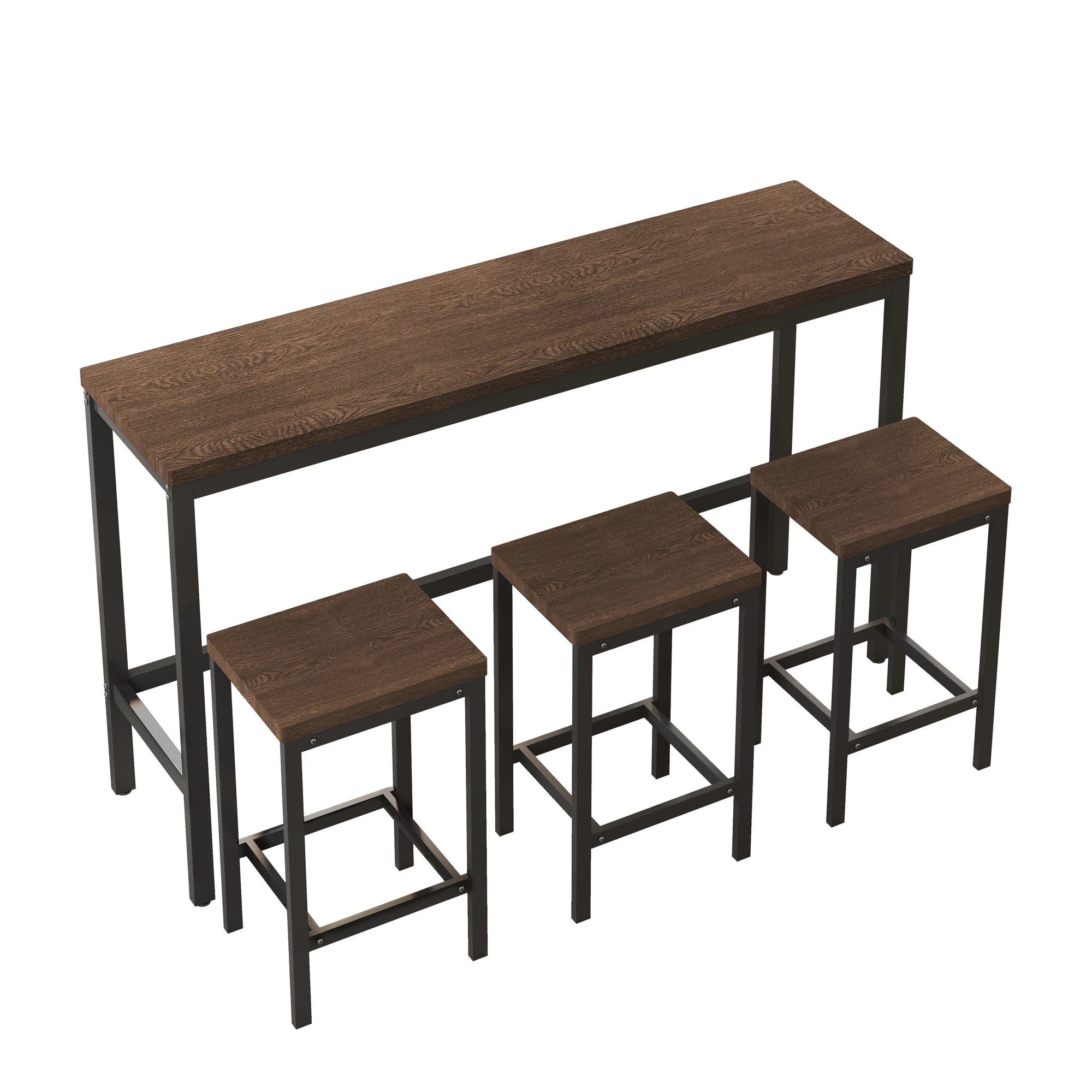 4 Pieces Modern Bar Table Set with 3 Stools