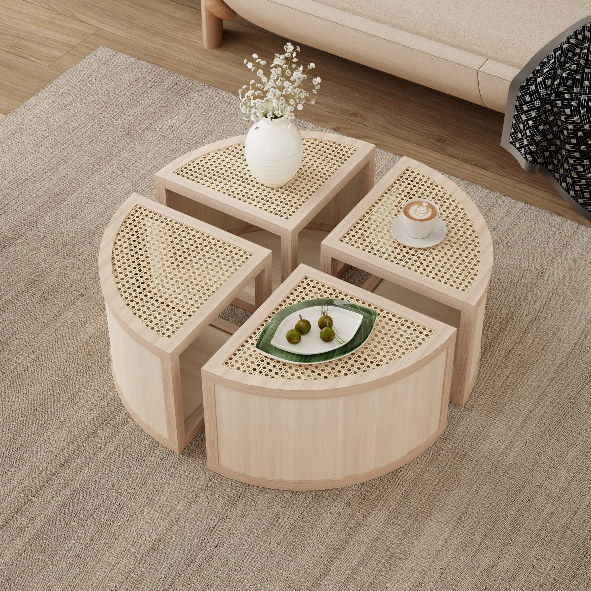 4 Pieces Modular Rattan Coffee Table