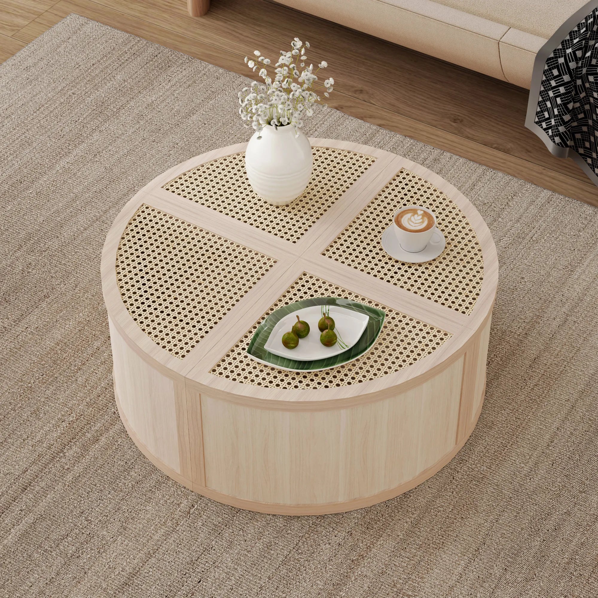 4 Pieces Modular Rattan Coffee Table