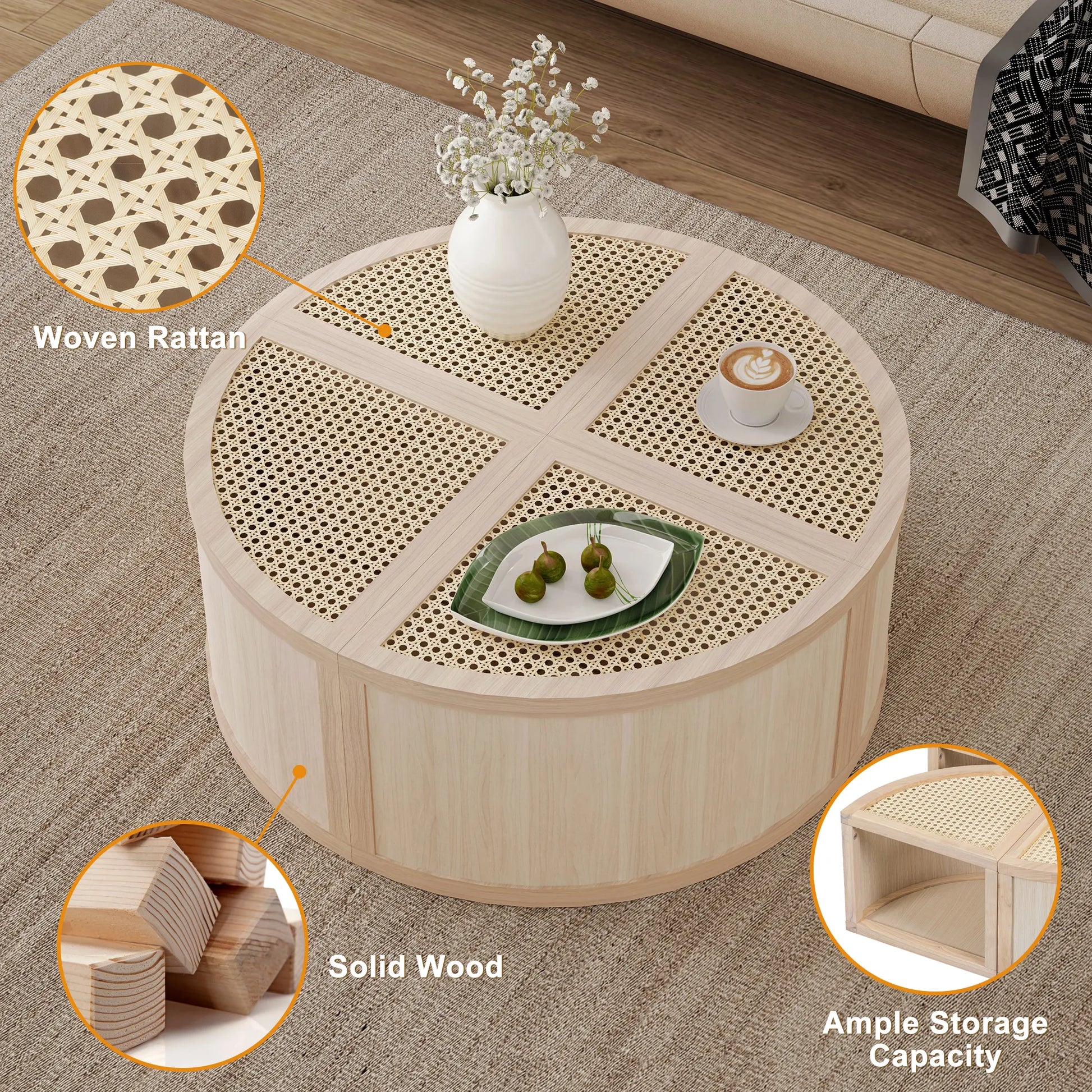 4 Pieces Modular Rattan Coffee Table