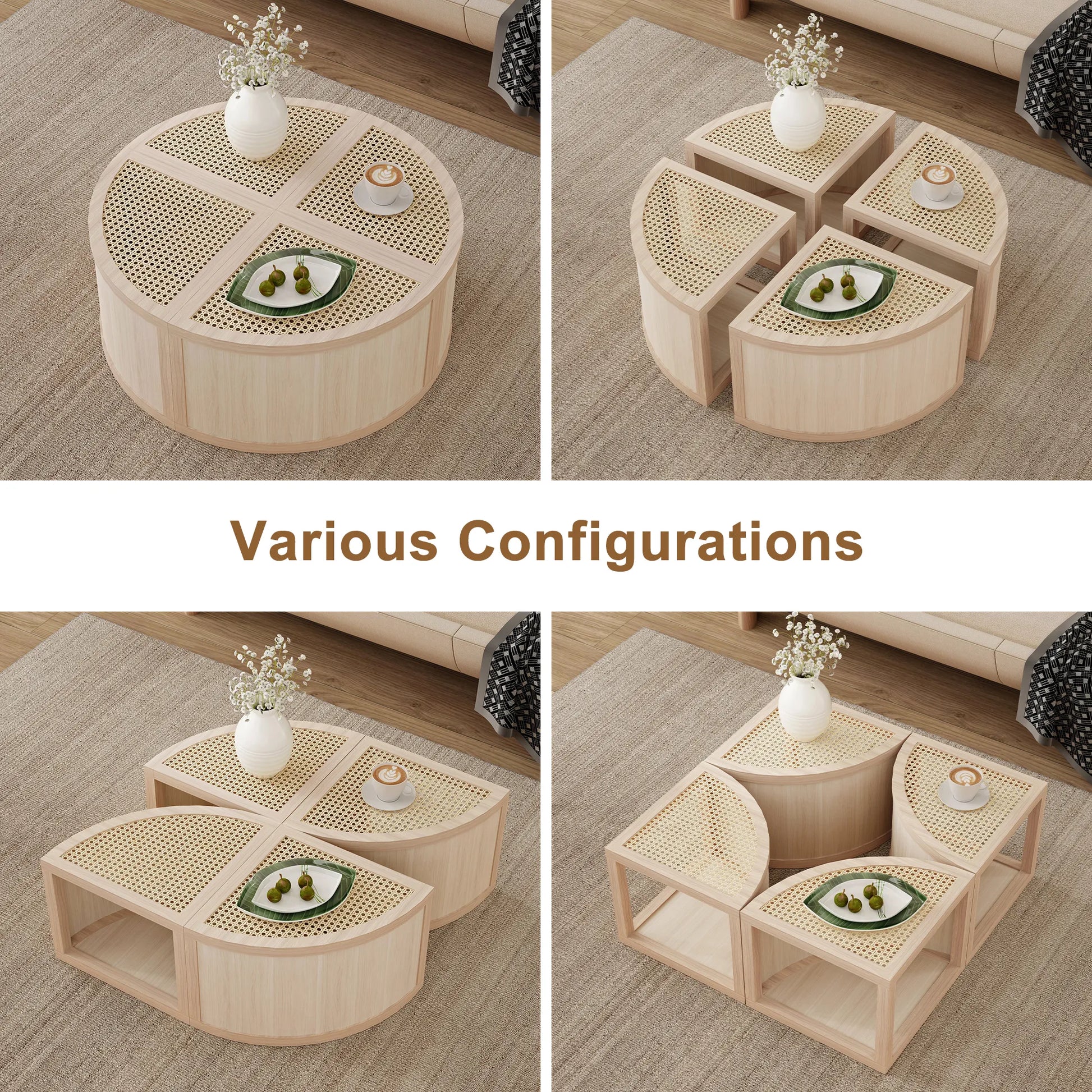 4 Pieces Modular Rattan Coffee Table