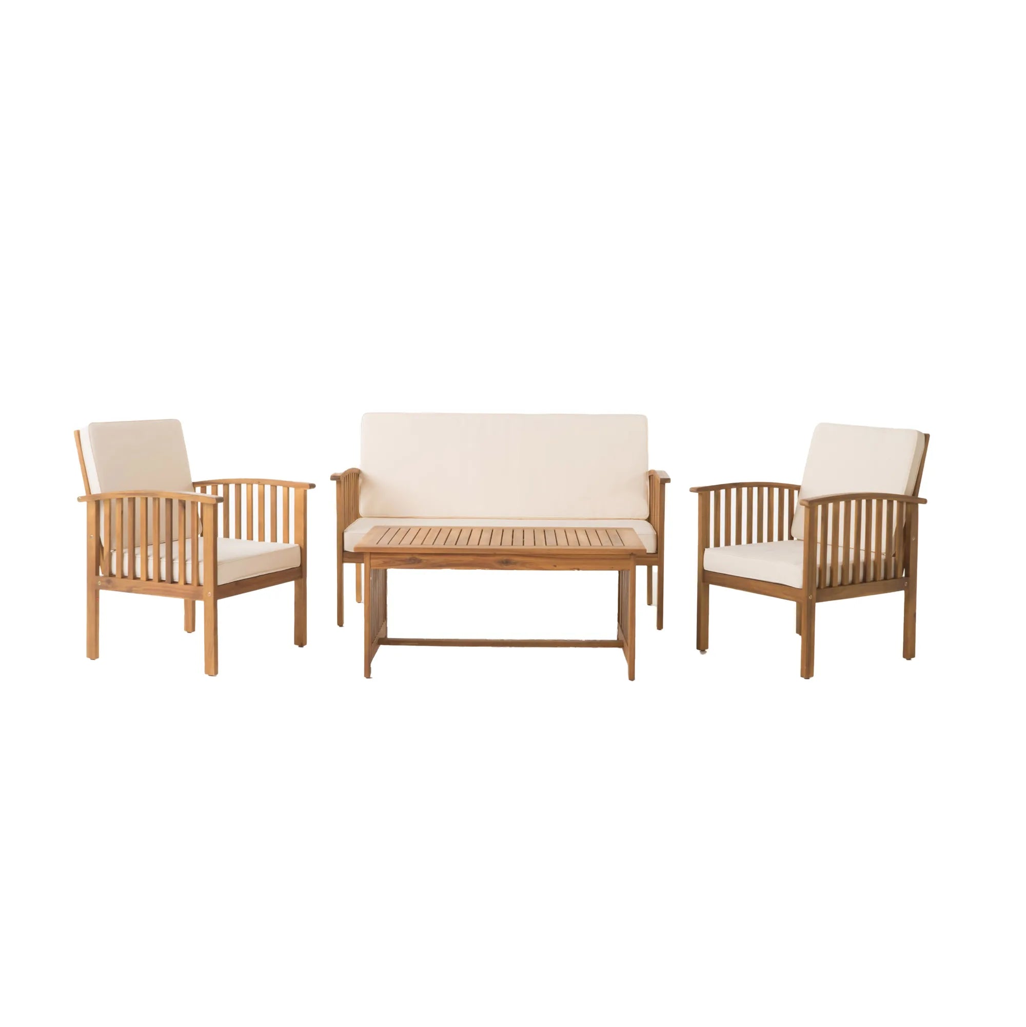 4 Pieces Wood Outdoor Patio Seat Set