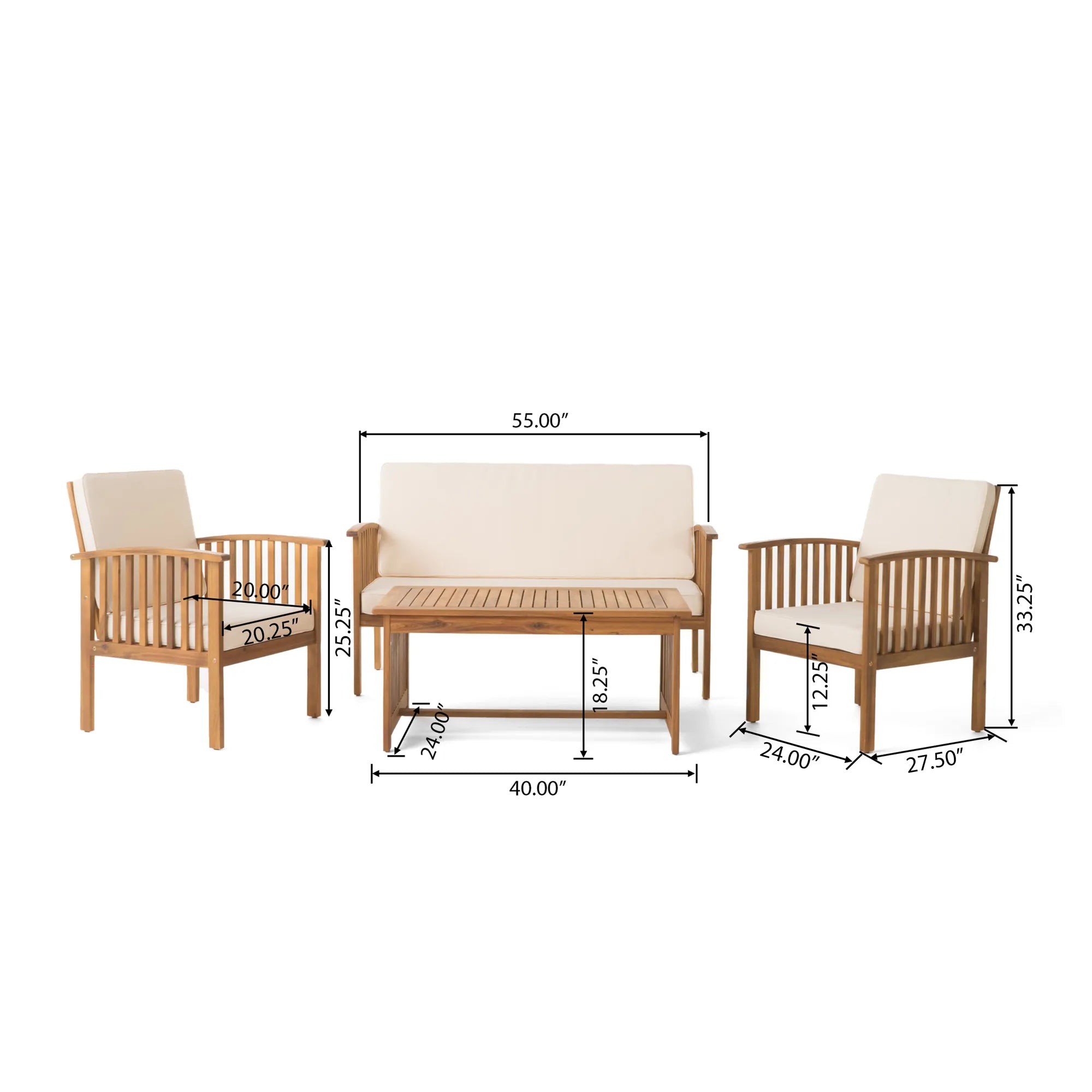 4 Pieces Wood Outdoor Patio Seat Set